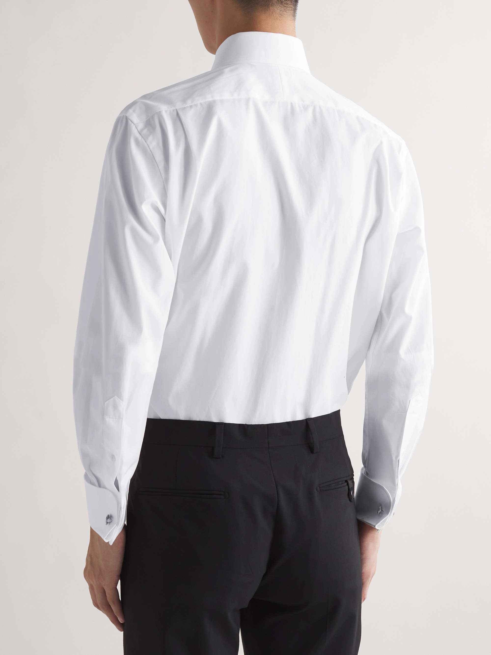 Pleated Double-Cuff Cotton-Poplin Tuxedo Shirt view