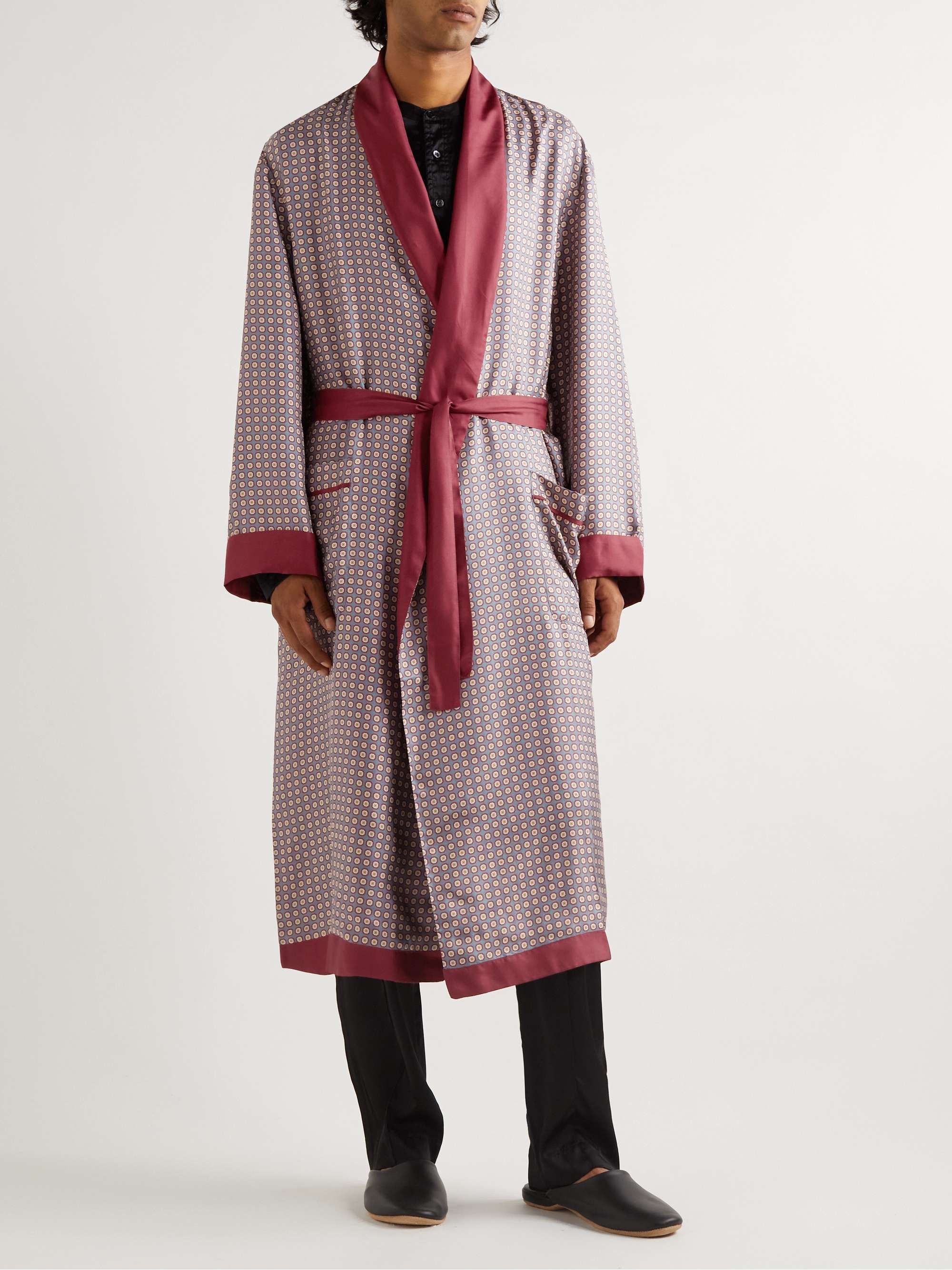 Floral-Print Satin-Trimmed Silk-Twill Robe view