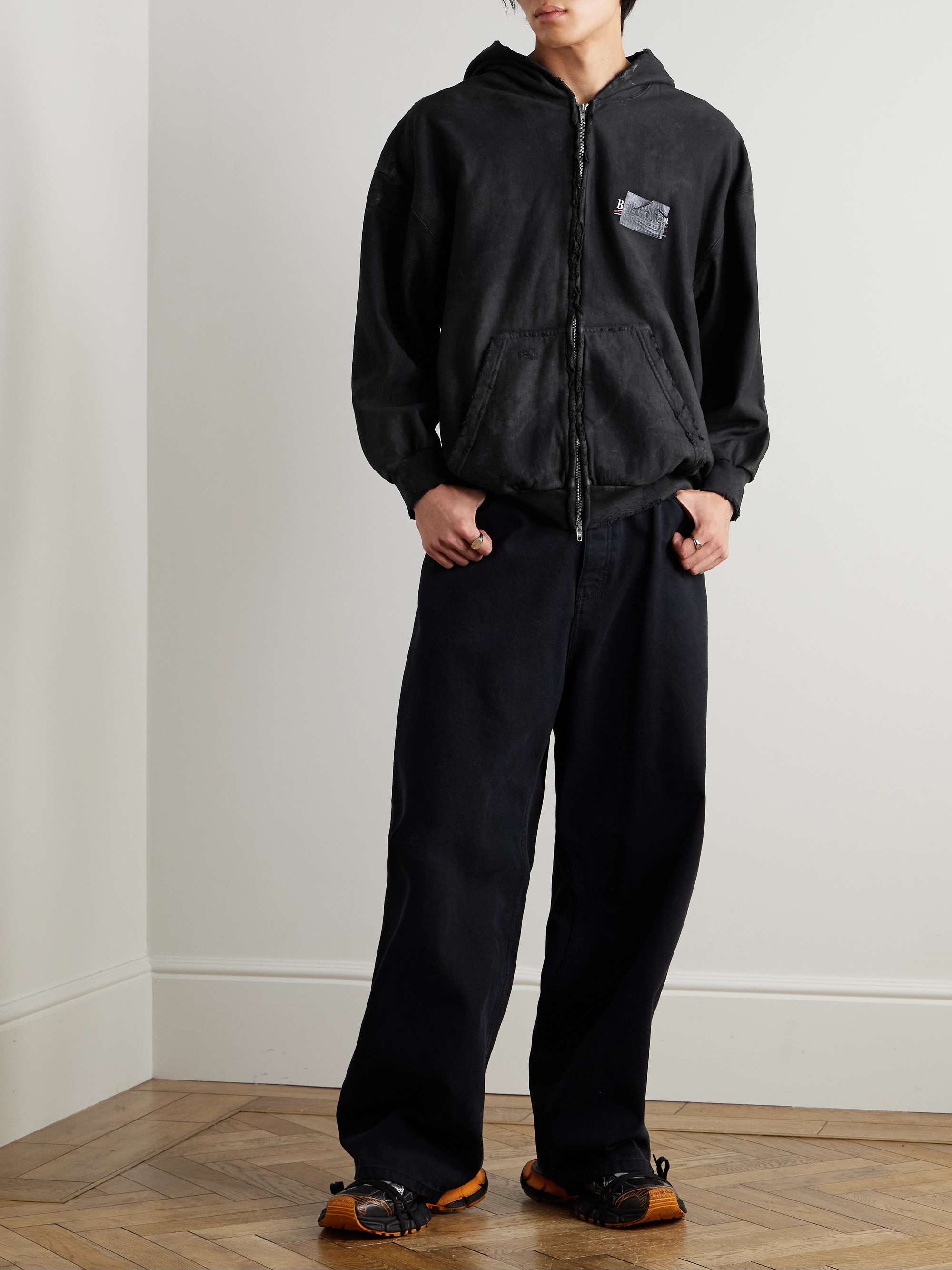 Gaffer Logo-Embroidered Distressed Cotton-Jersey Zip-Up Hoodie view
