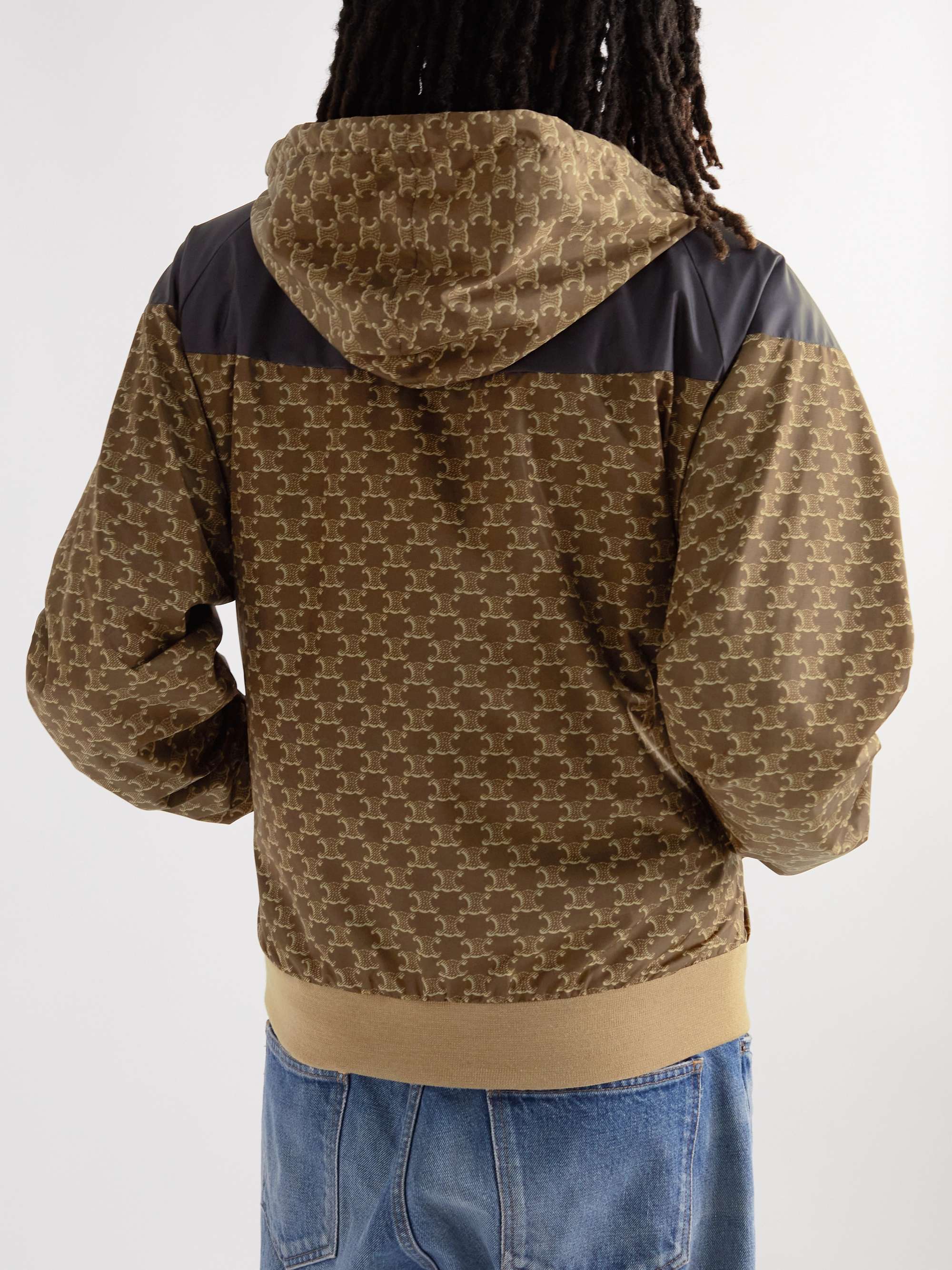 Triomphe Logo-Print Panelled Satin and Shell Hooded Track Jacket view