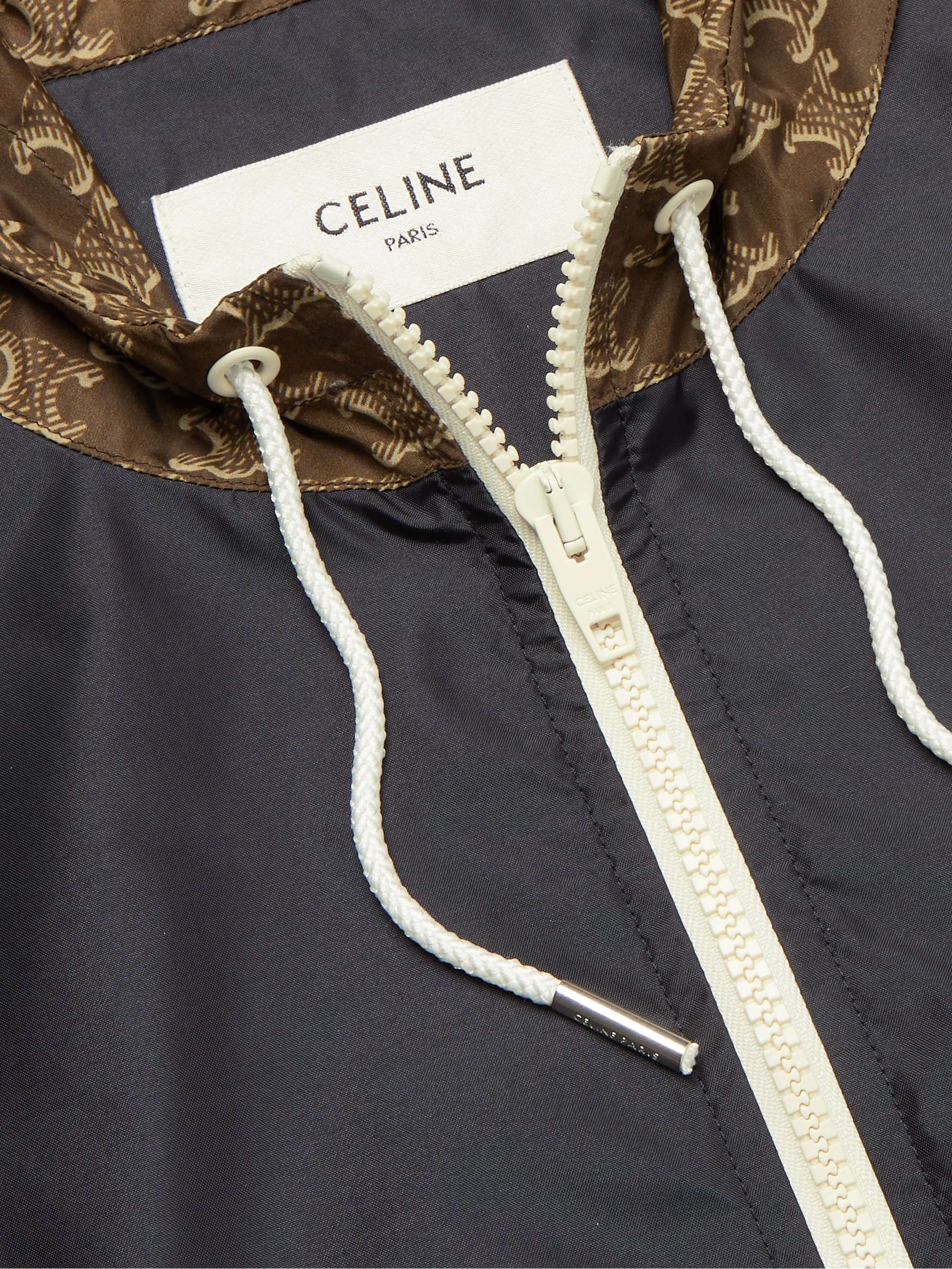 Triomphe Logo-Print Panelled Satin and Shell Hooded Track Jacket view