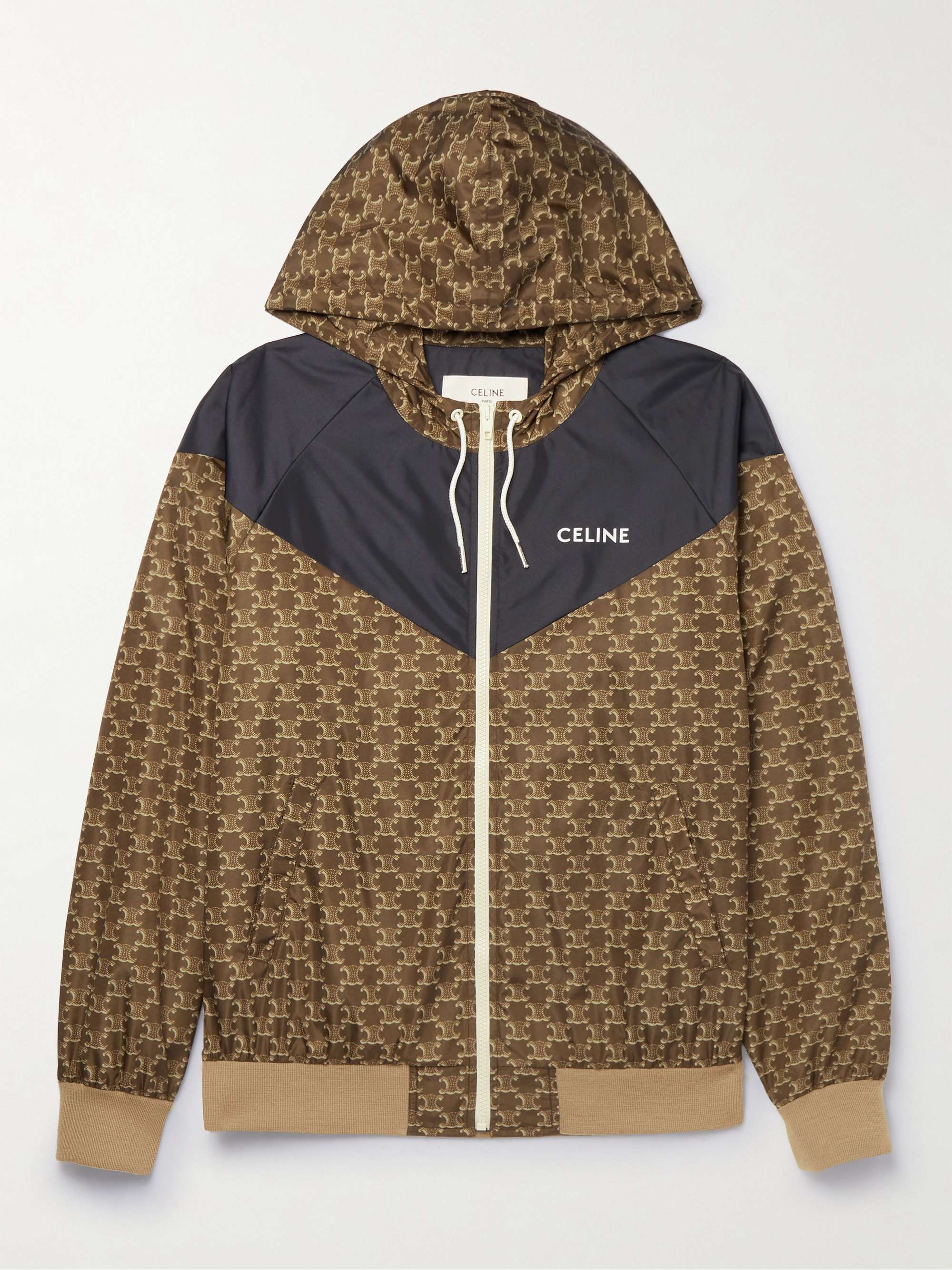 Triomphe Logo-Print Panelled Satin and Shell Hooded Track Jacket view