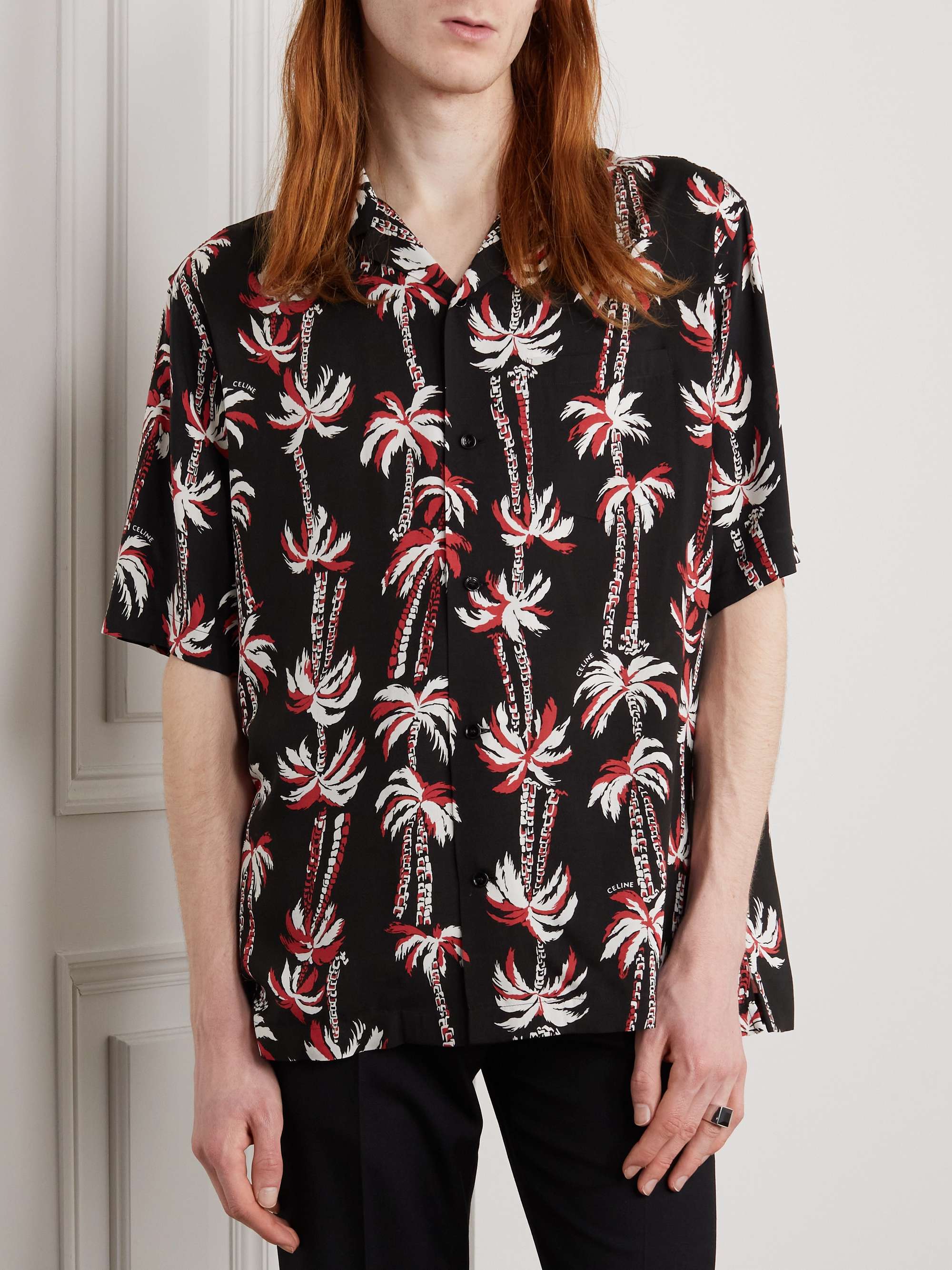 Convertible-Collar Printed Voile Shirt view