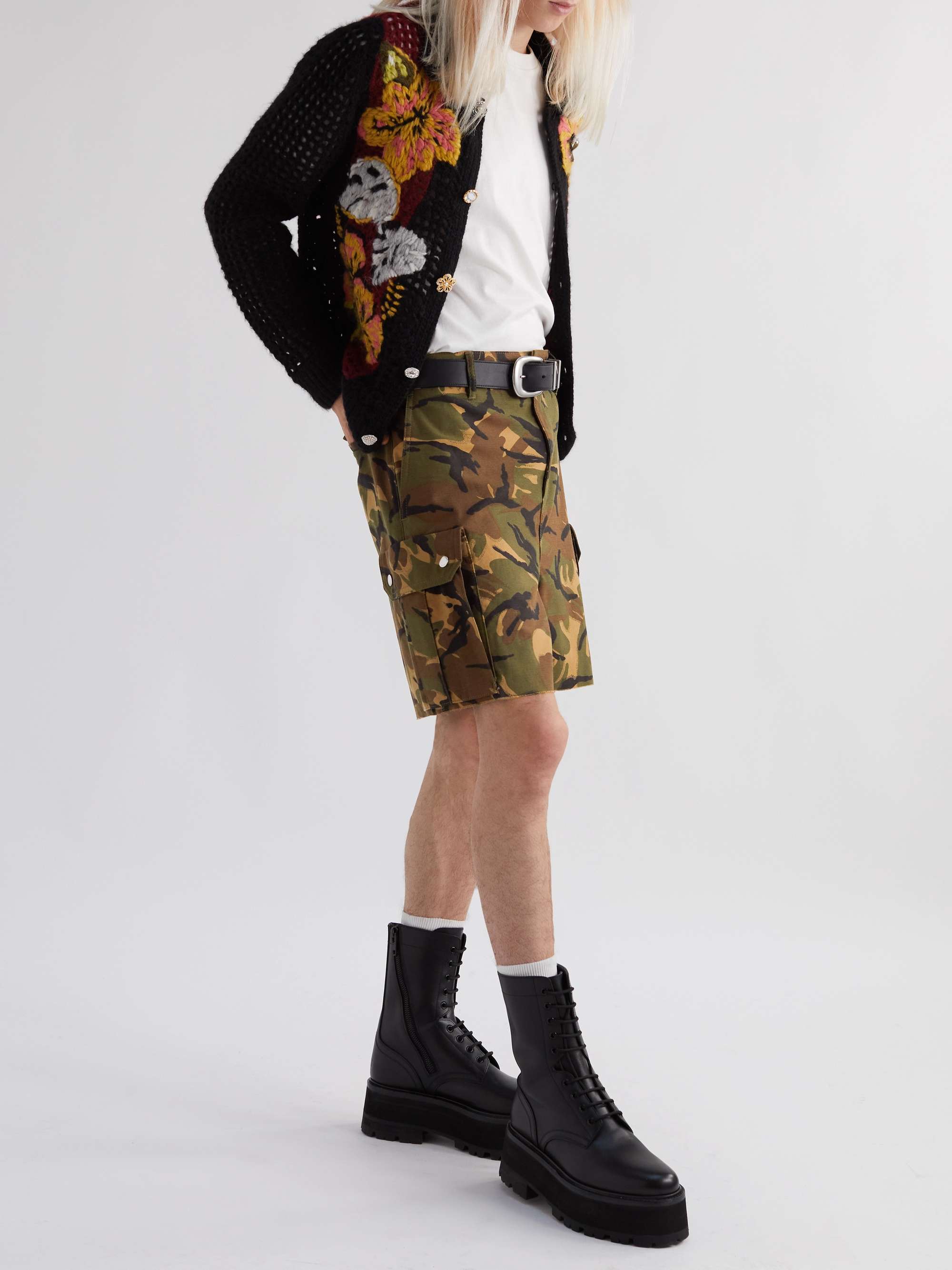 Wide-Leg Camouflage-Print Cotton Cargo Shorts view