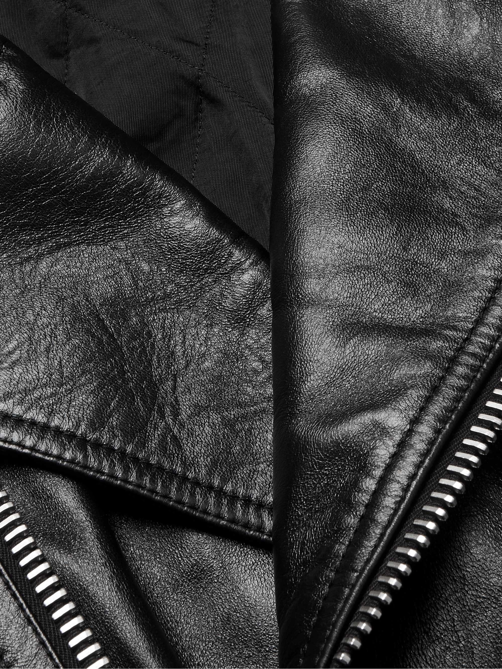 Textured-Leather Biker Jacket view