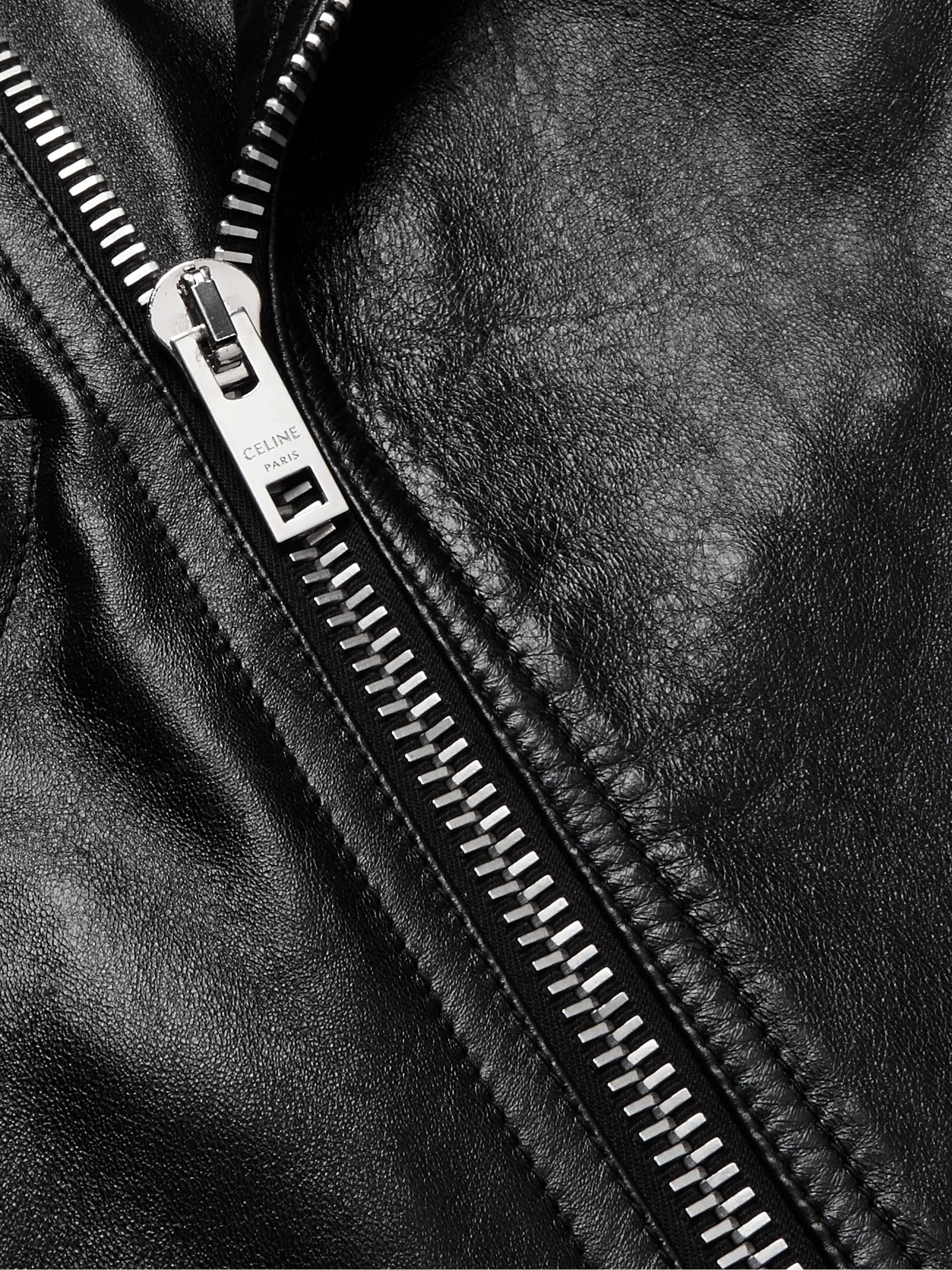 Textured-Leather Biker Jacket view
