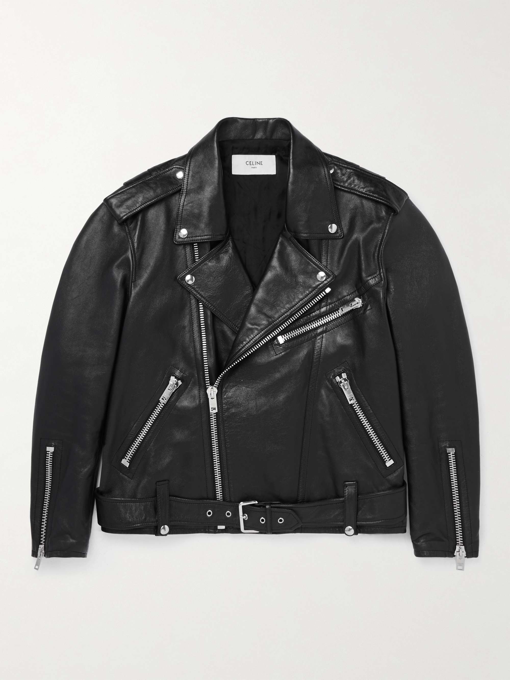 Textured-Leather Biker Jacket view