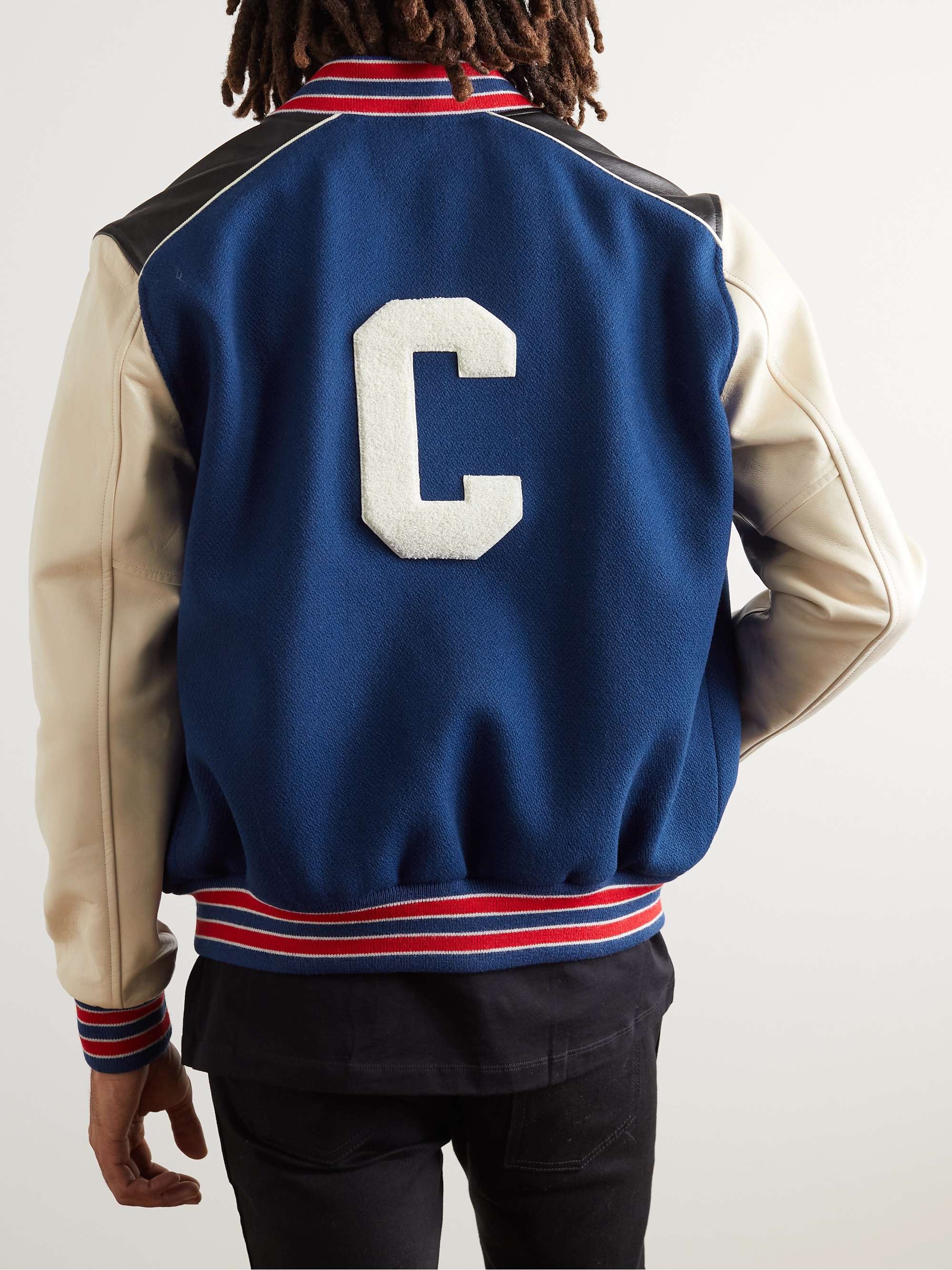 Logo-Appliquéd Wool-Blend and Leather Varsity Jacket view