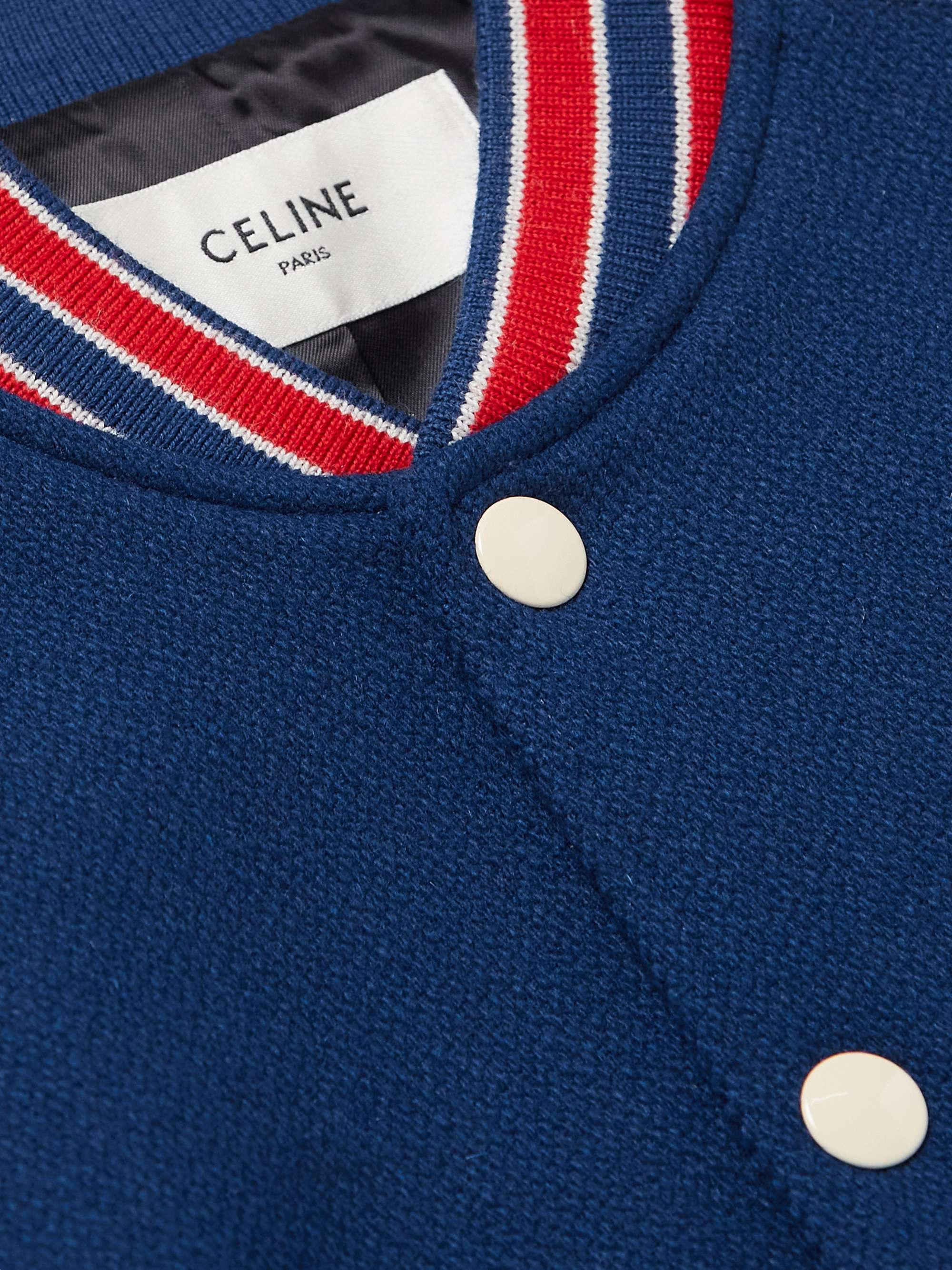 Logo-Appliquéd Wool-Blend and Leather Varsity Jacket view