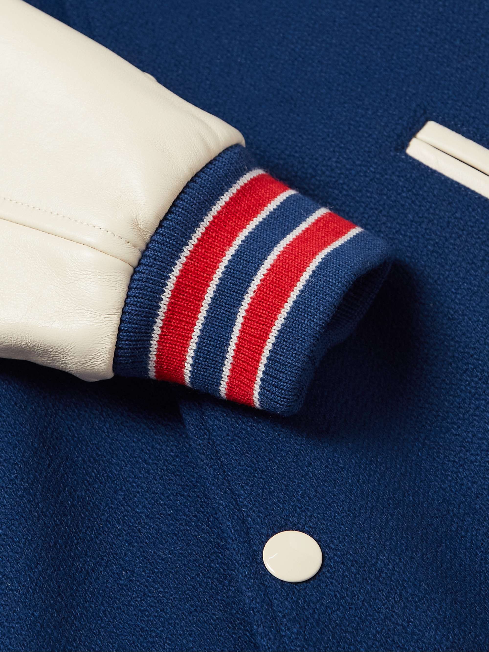 Logo-Appliquéd Wool-Blend and Leather Varsity Jacket view