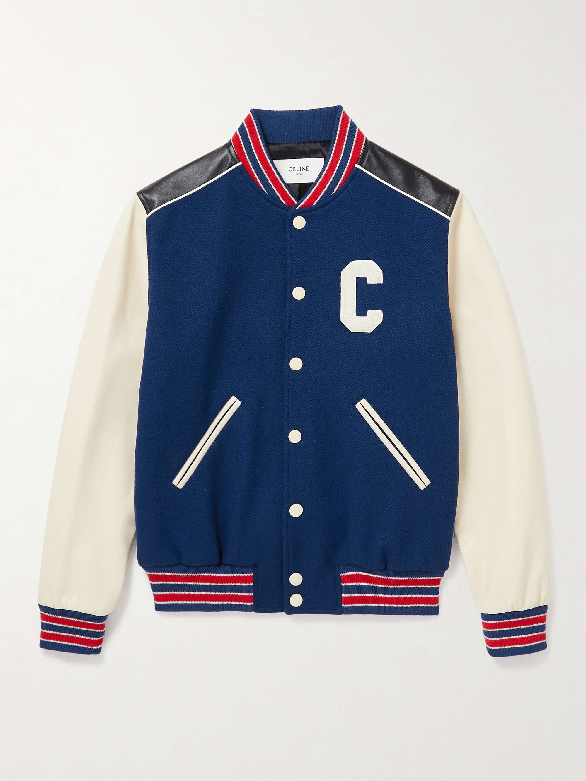 Logo-Appliquéd Wool-Blend and Leather Varsity Jacket view
