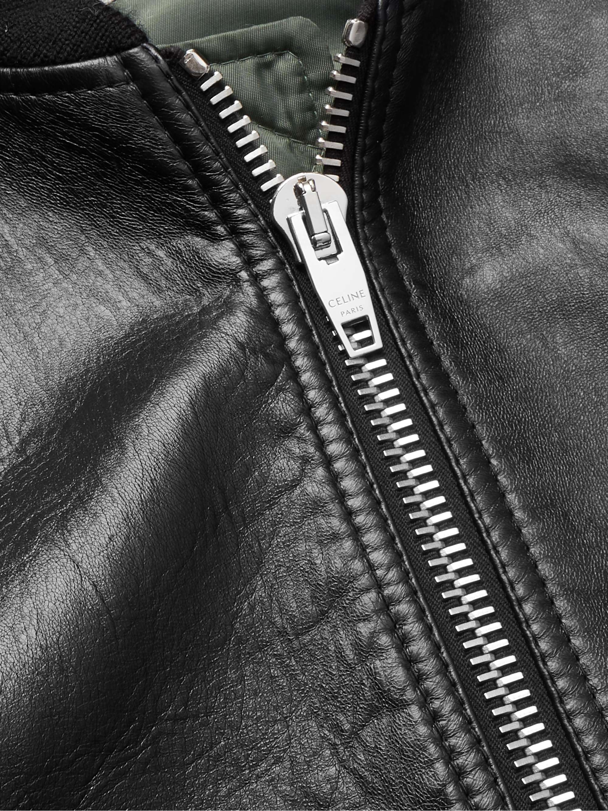 Logo-Embossed Leather Bomber Jacket view