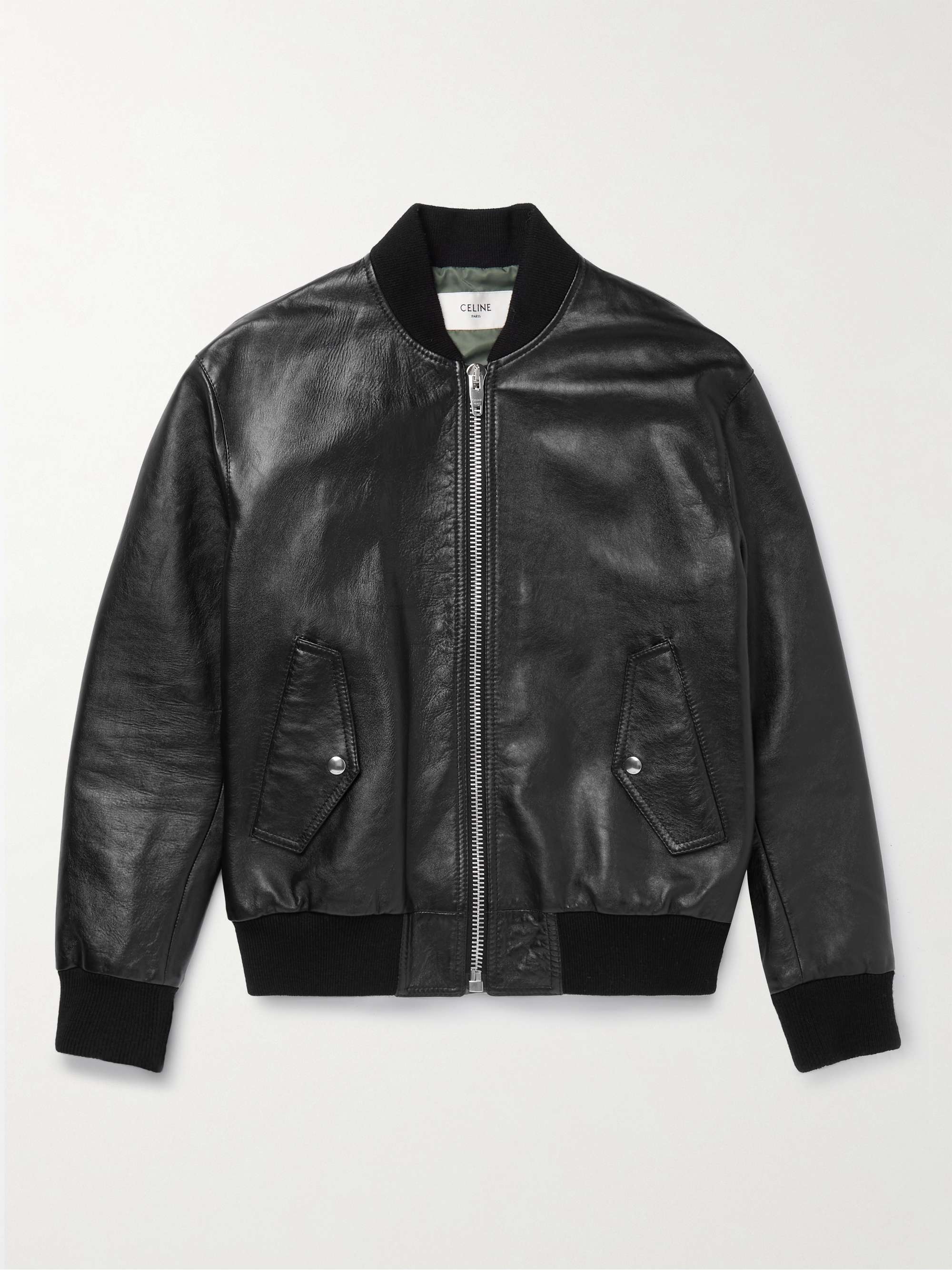 Logo-Embossed Leather Bomber Jacket view