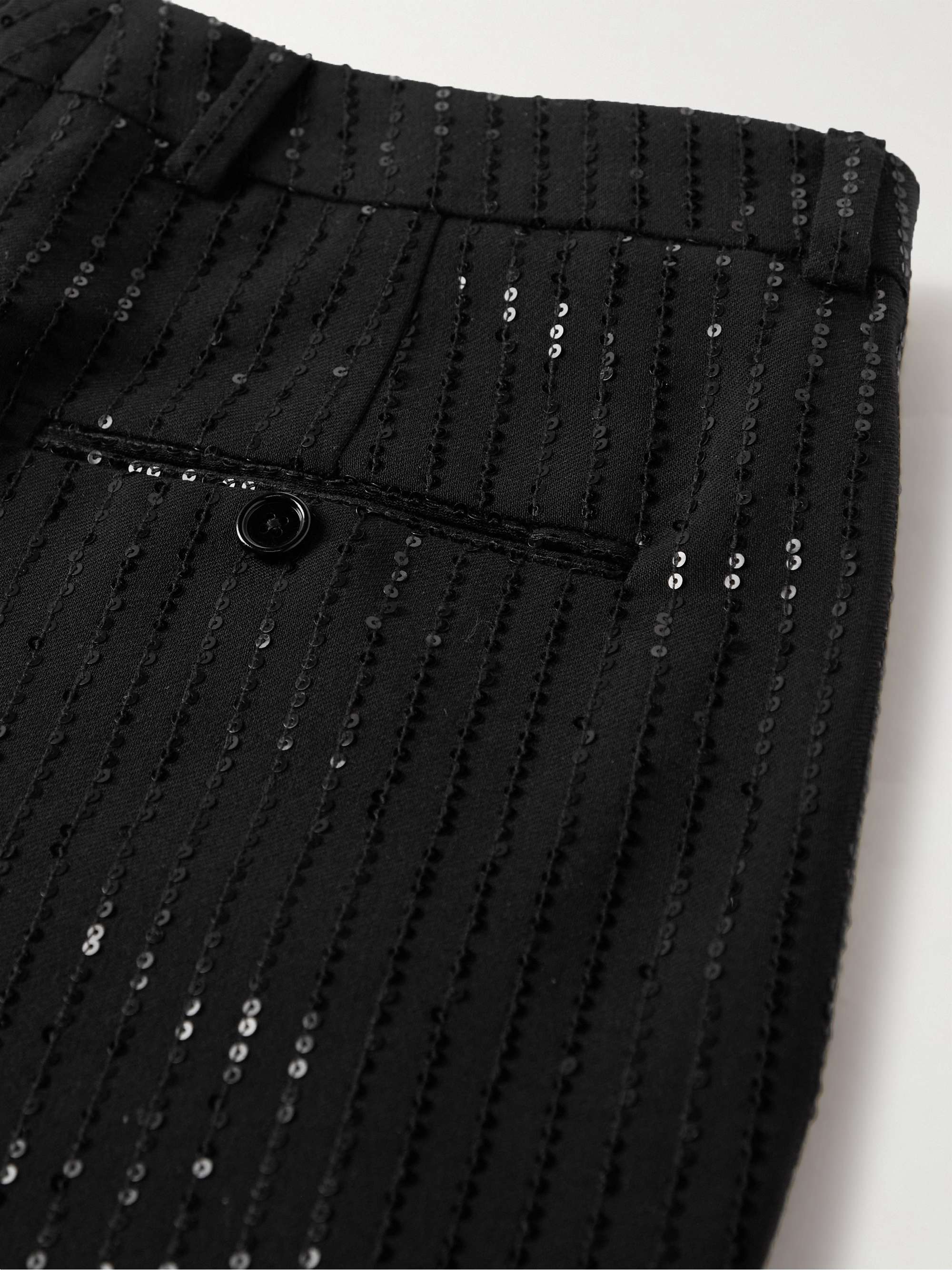 Straight-Leg Striped Sequin-Embellished Wool Trousers view