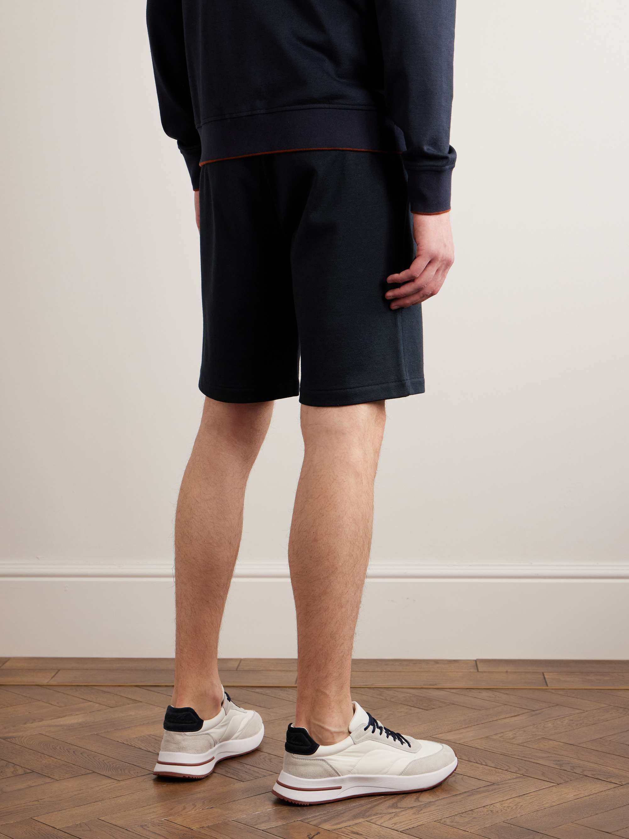 Straight-Leg Cotton and Linen-Blend Jersey Drawstring Shorts view