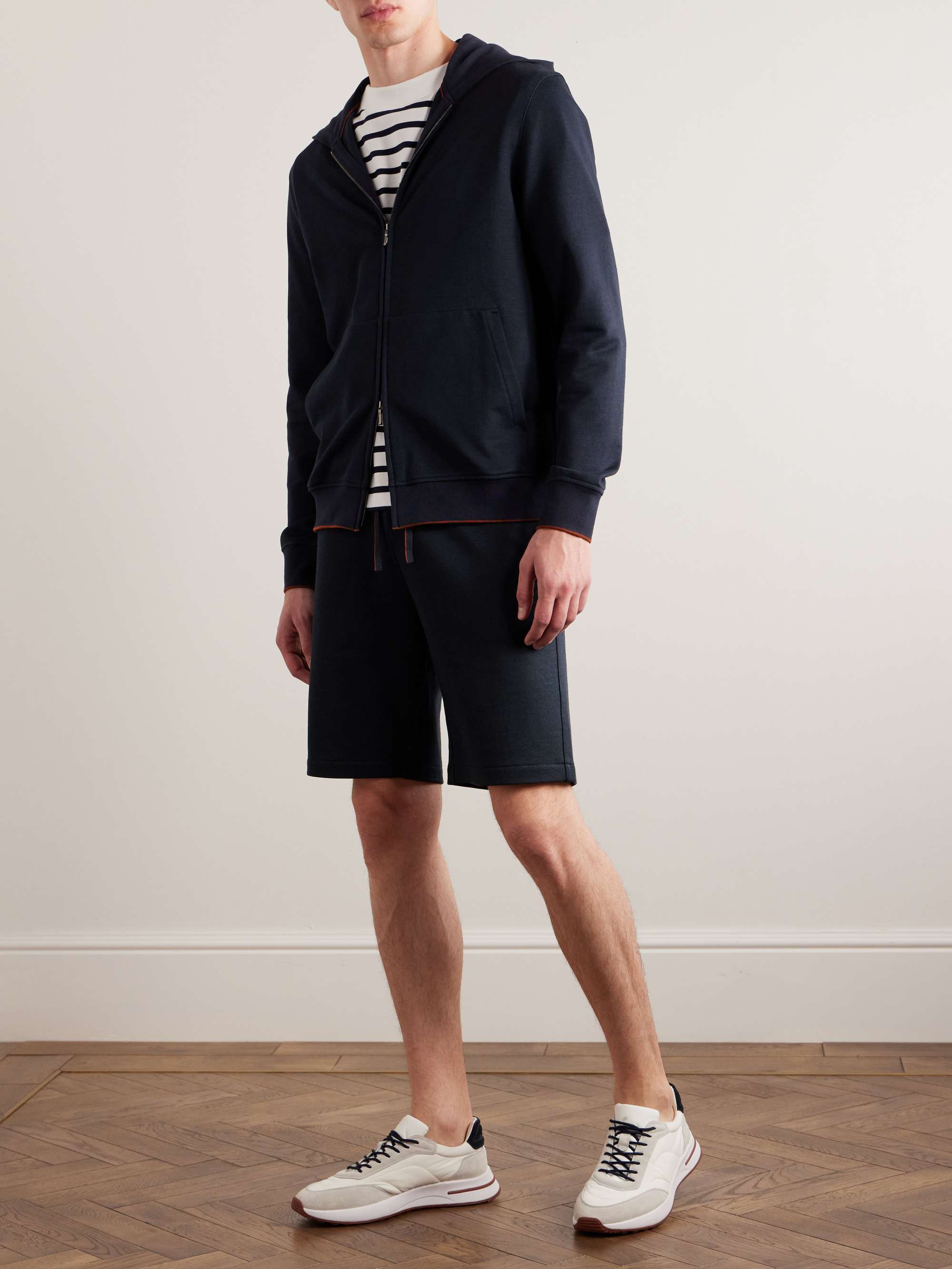 Straight-Leg Cotton and Linen-Blend Jersey Drawstring Shorts view