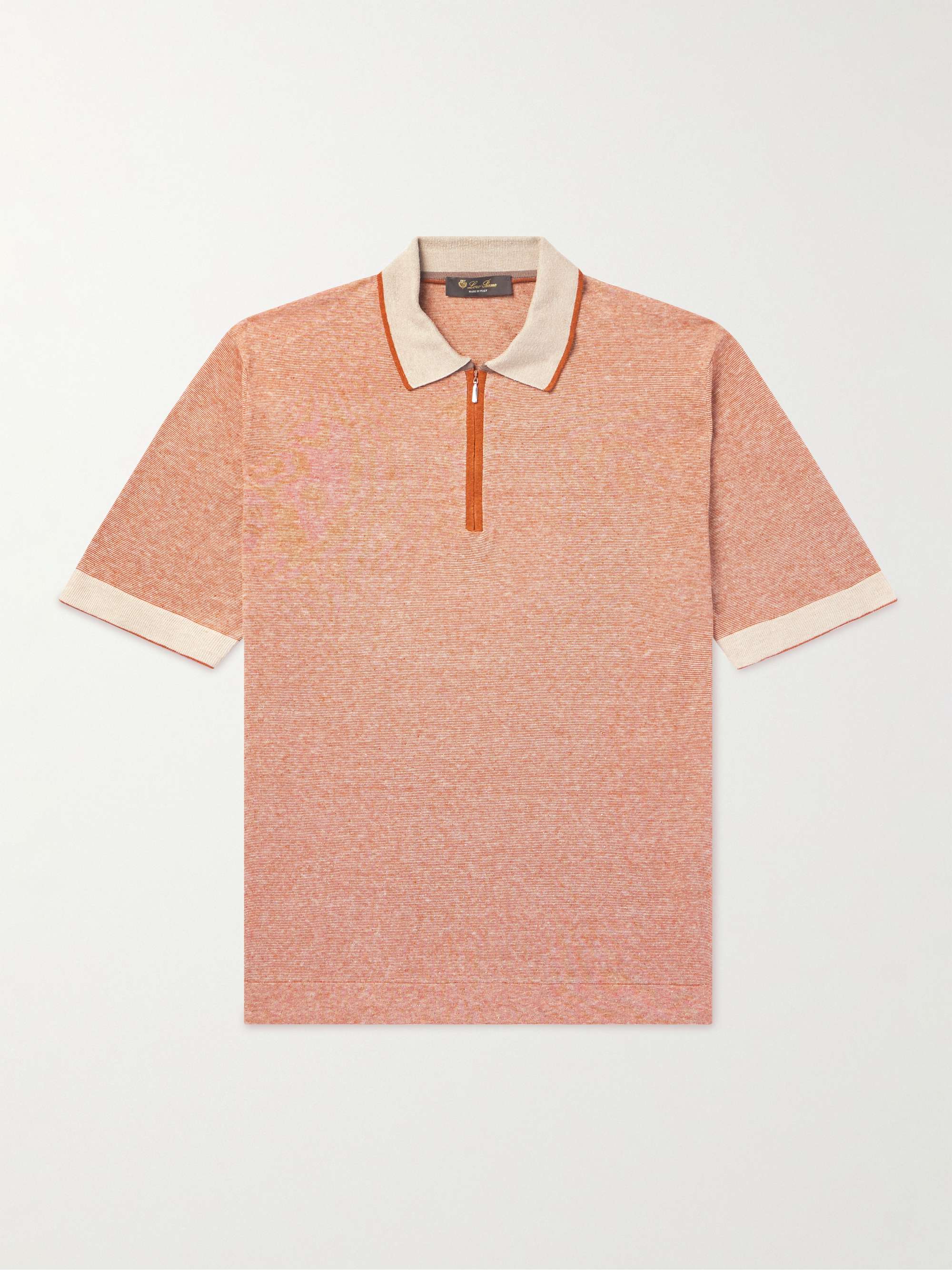 Slim-Fit Striped Silk and Linen-Blend Polo Shirt view