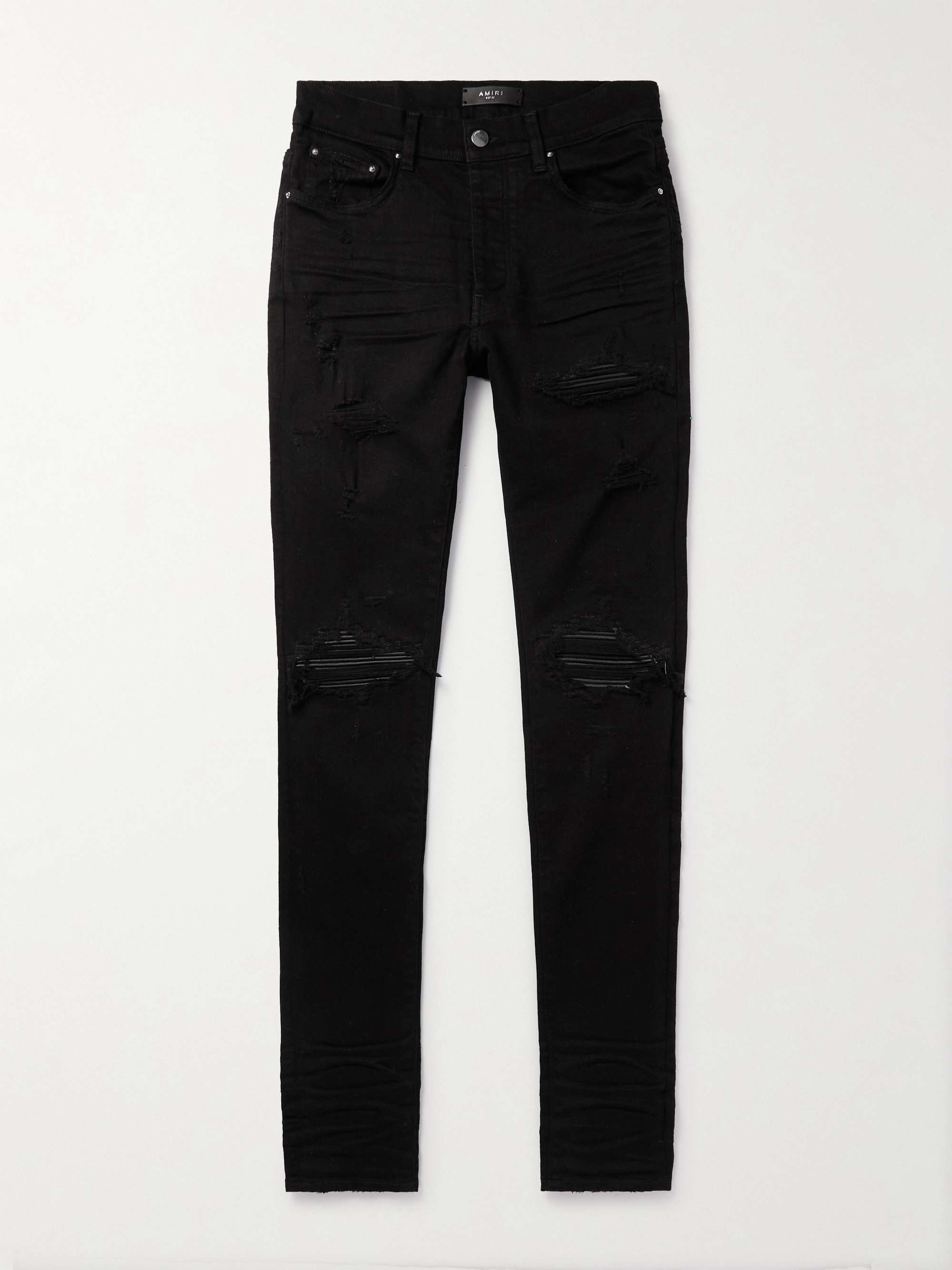 MX1 Skinny-Fit Leather-Panelled Distressed Jeans view