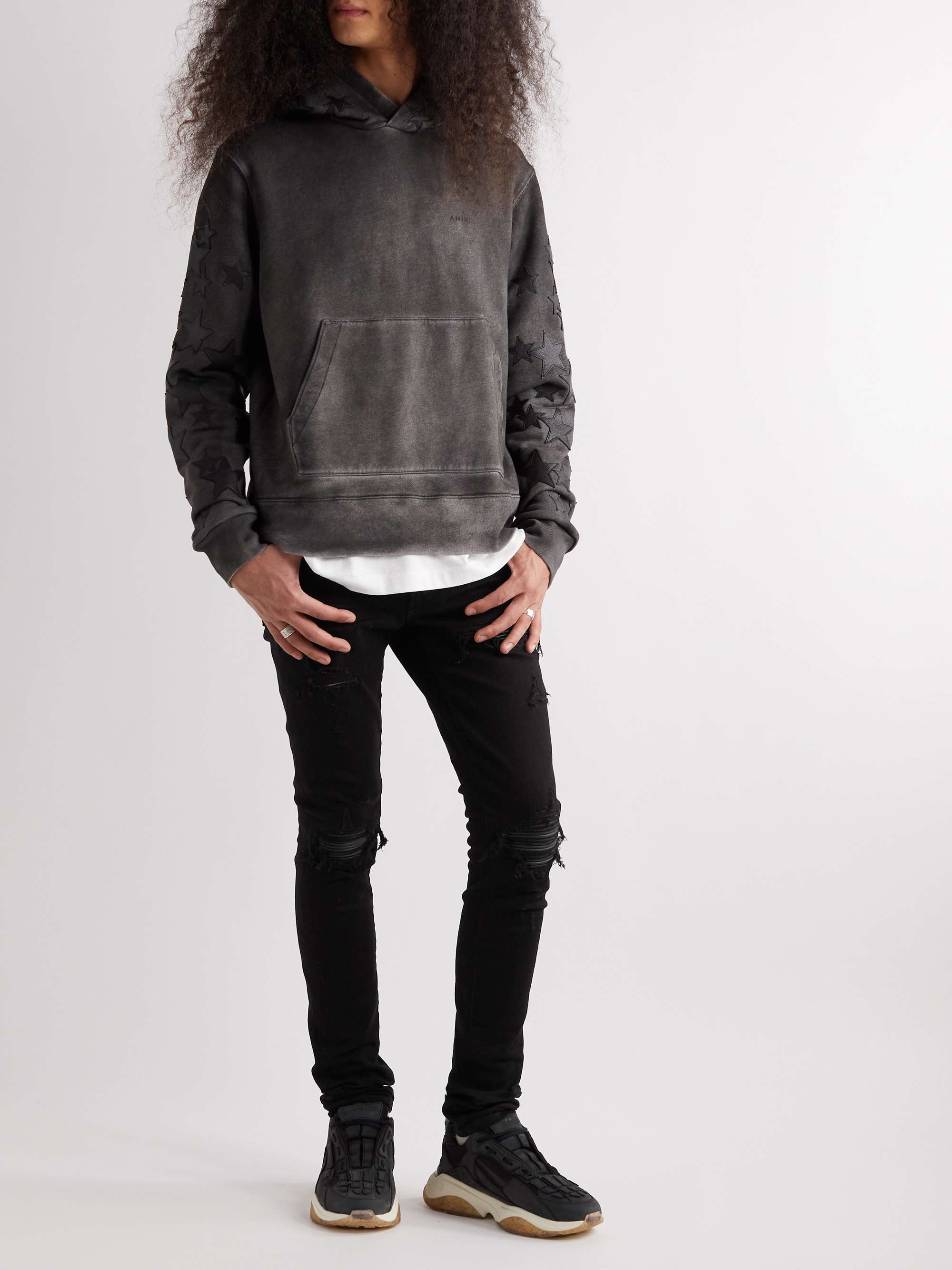 MX1 Skinny-Fit Leather-Panelled Distressed Jeans view