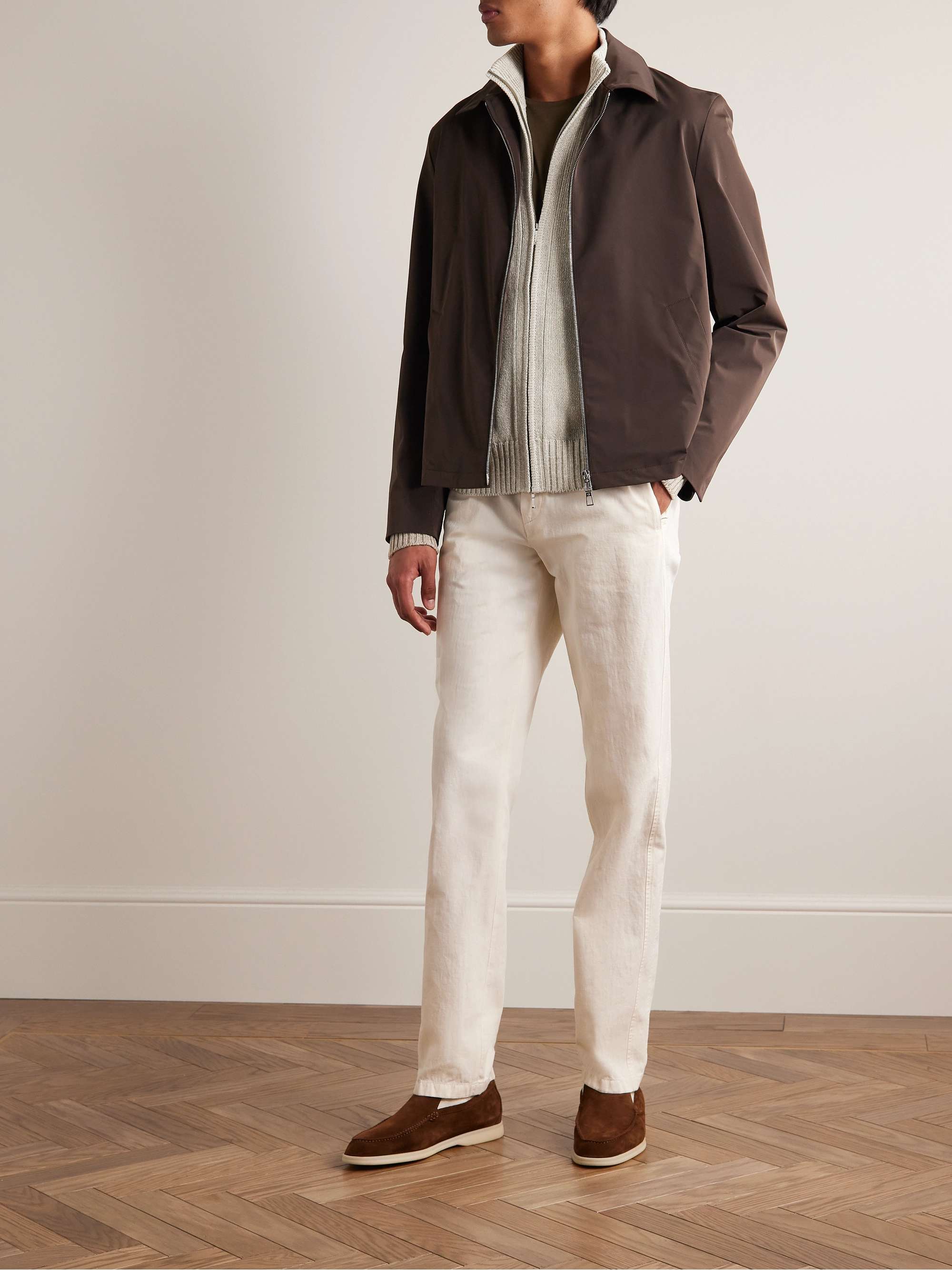 Silk and Linen-Blend Zip-Up Cardigan view