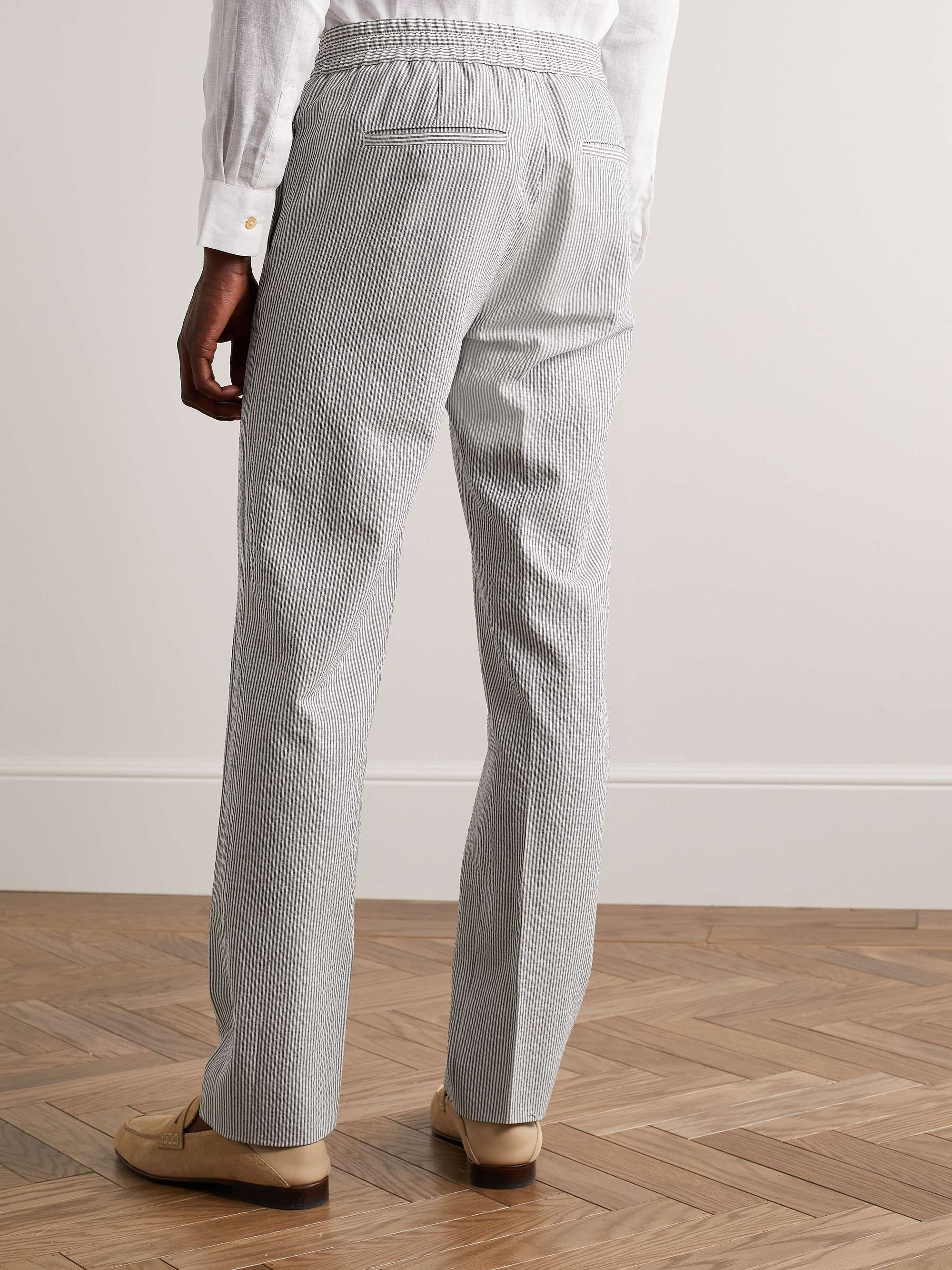 Slim-Fit Straight-Leg Striped Wool-Blend Seersucker Trousers view