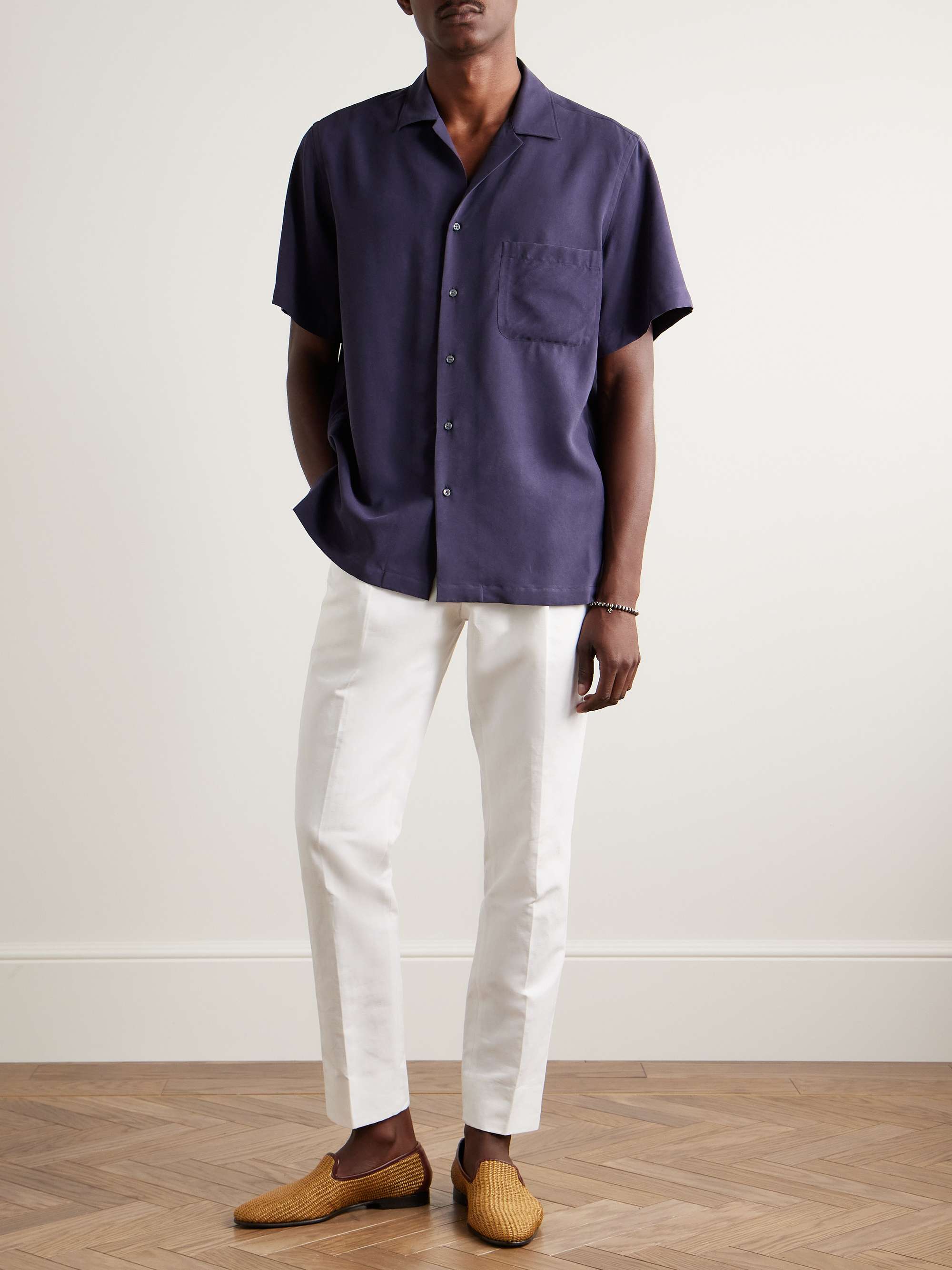Camp-Collar Washed-Silk Shirt view