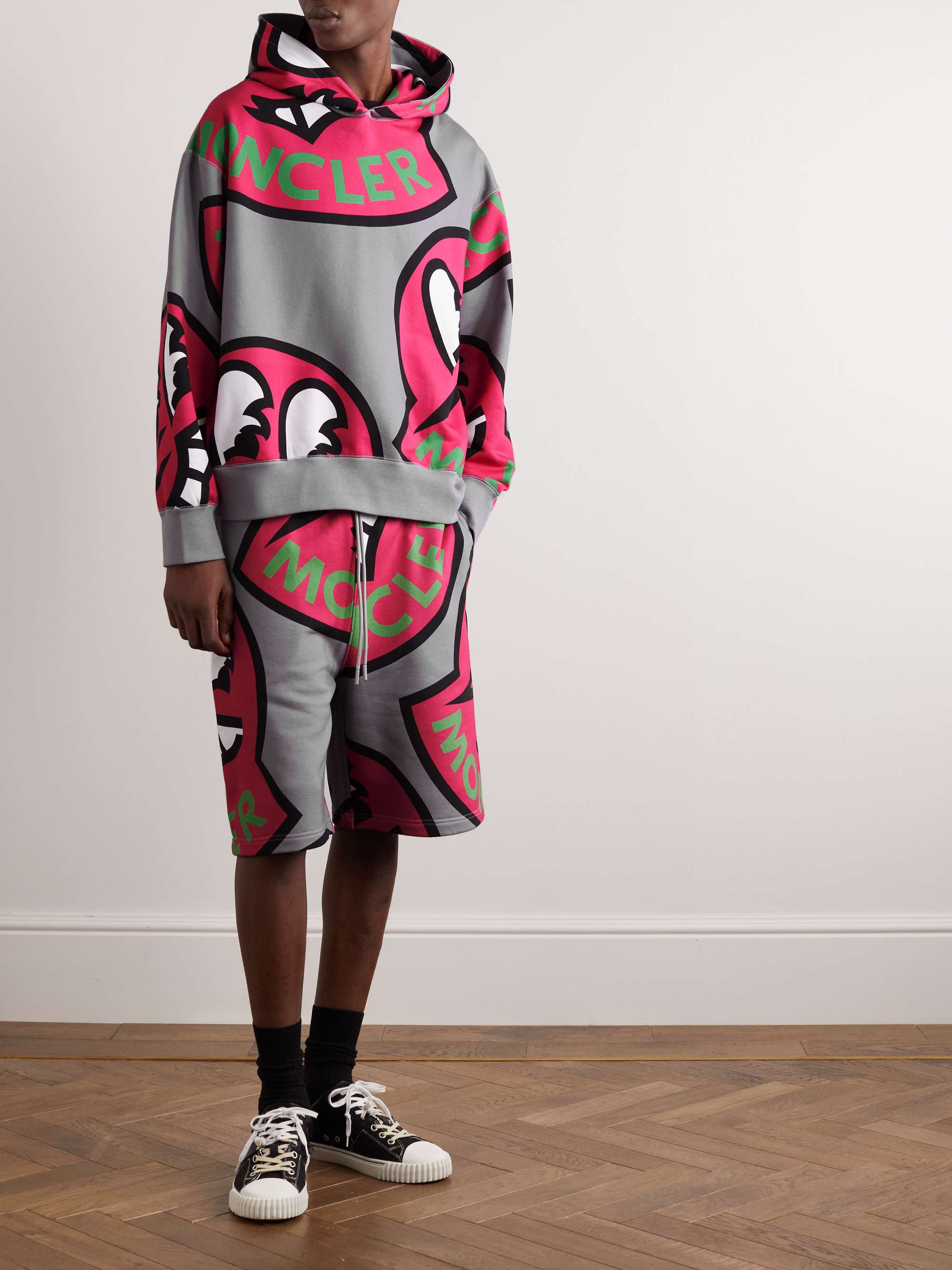 Straight-Leg Logo-Print Cotton-Jersey Drawstring Shorts view