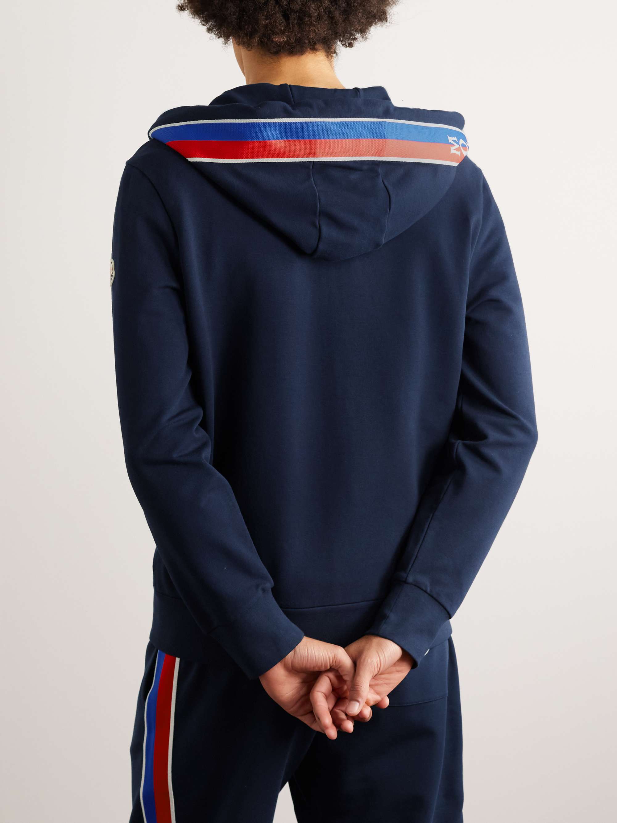 Webbing-Trimmed Stretch-Cotton Jersey Zip-Up Hoodie view