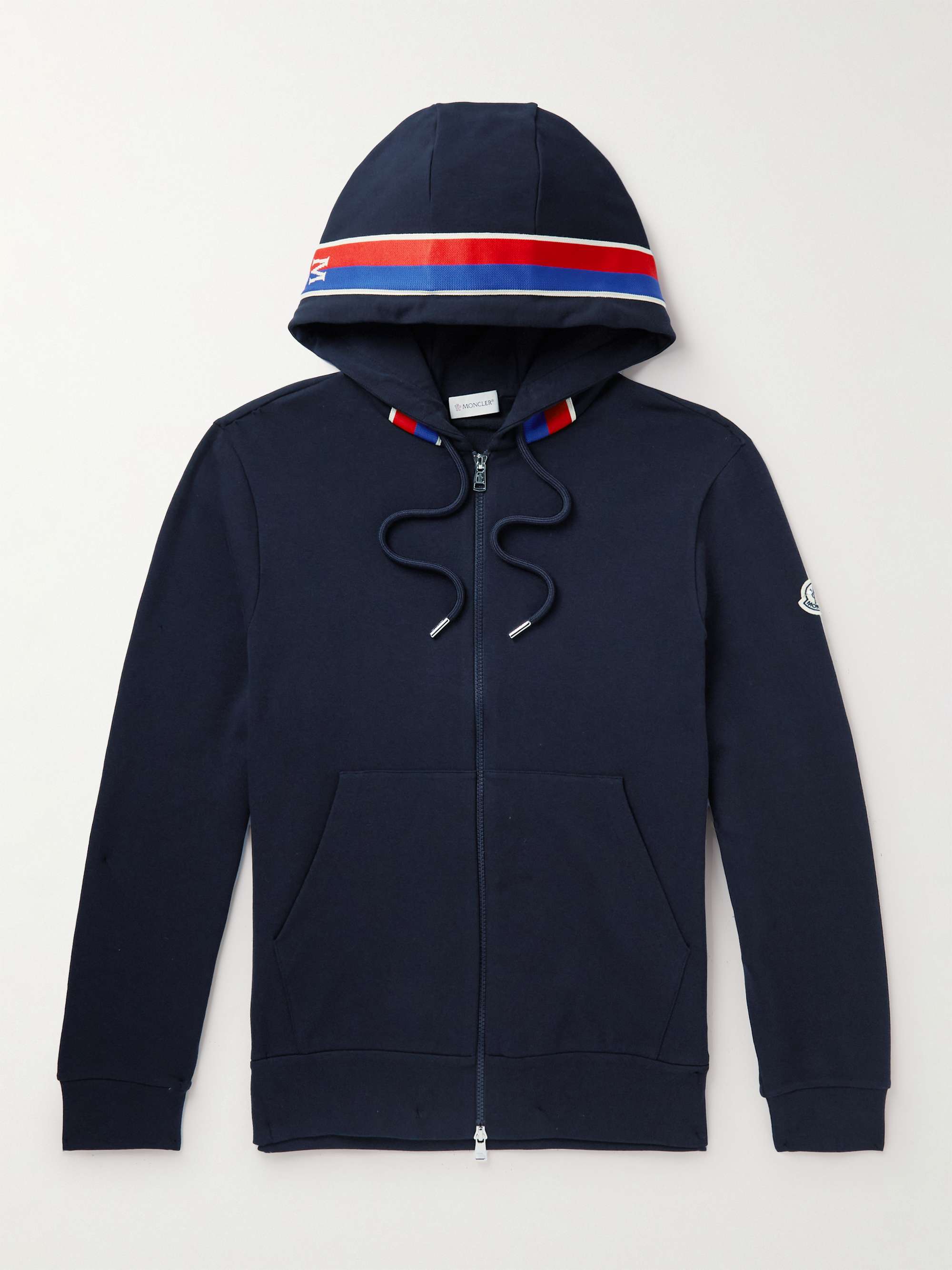 Webbing-Trimmed Stretch-Cotton Jersey Zip-Up Hoodie view
