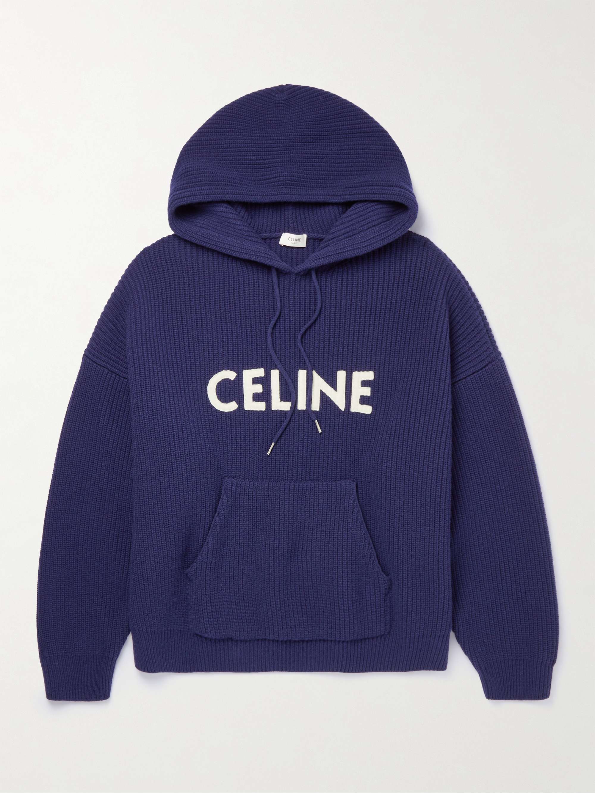 Logo-Appliquéd Ribbed Wool Hoodie view