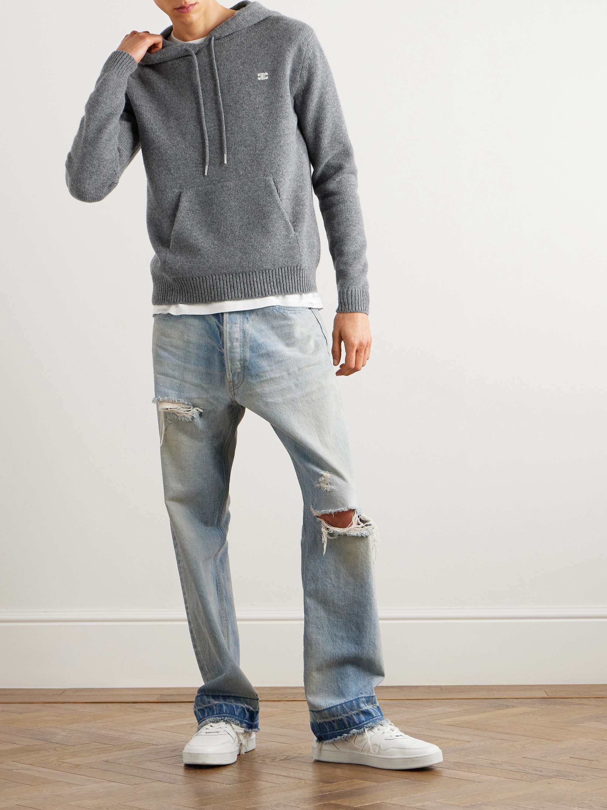 Logo-Embroidered Wool and Cashmere-Blend Hoodie view
