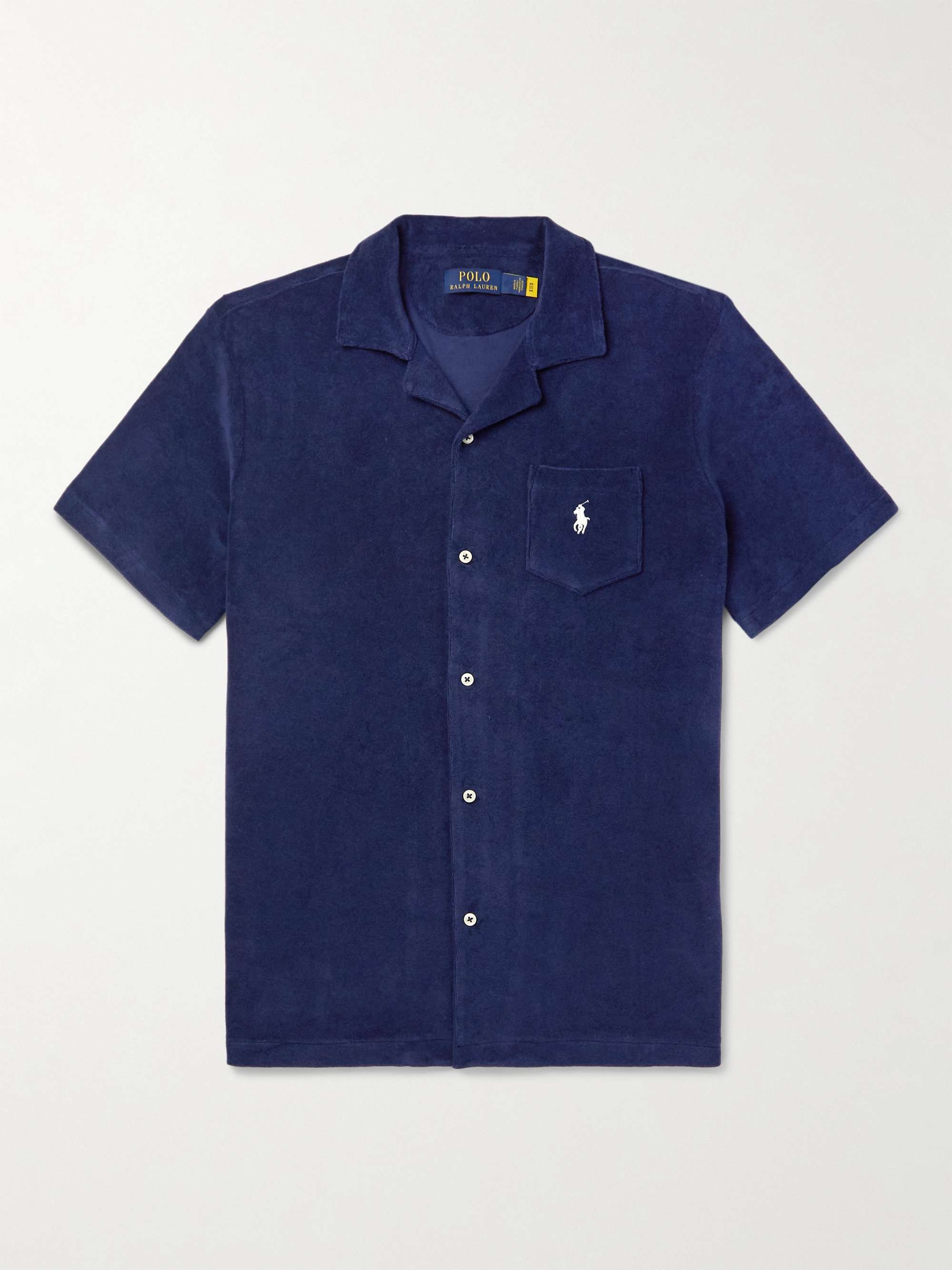 Camp-Collar Logo-Embroidered Cotton-Terry Shirt view