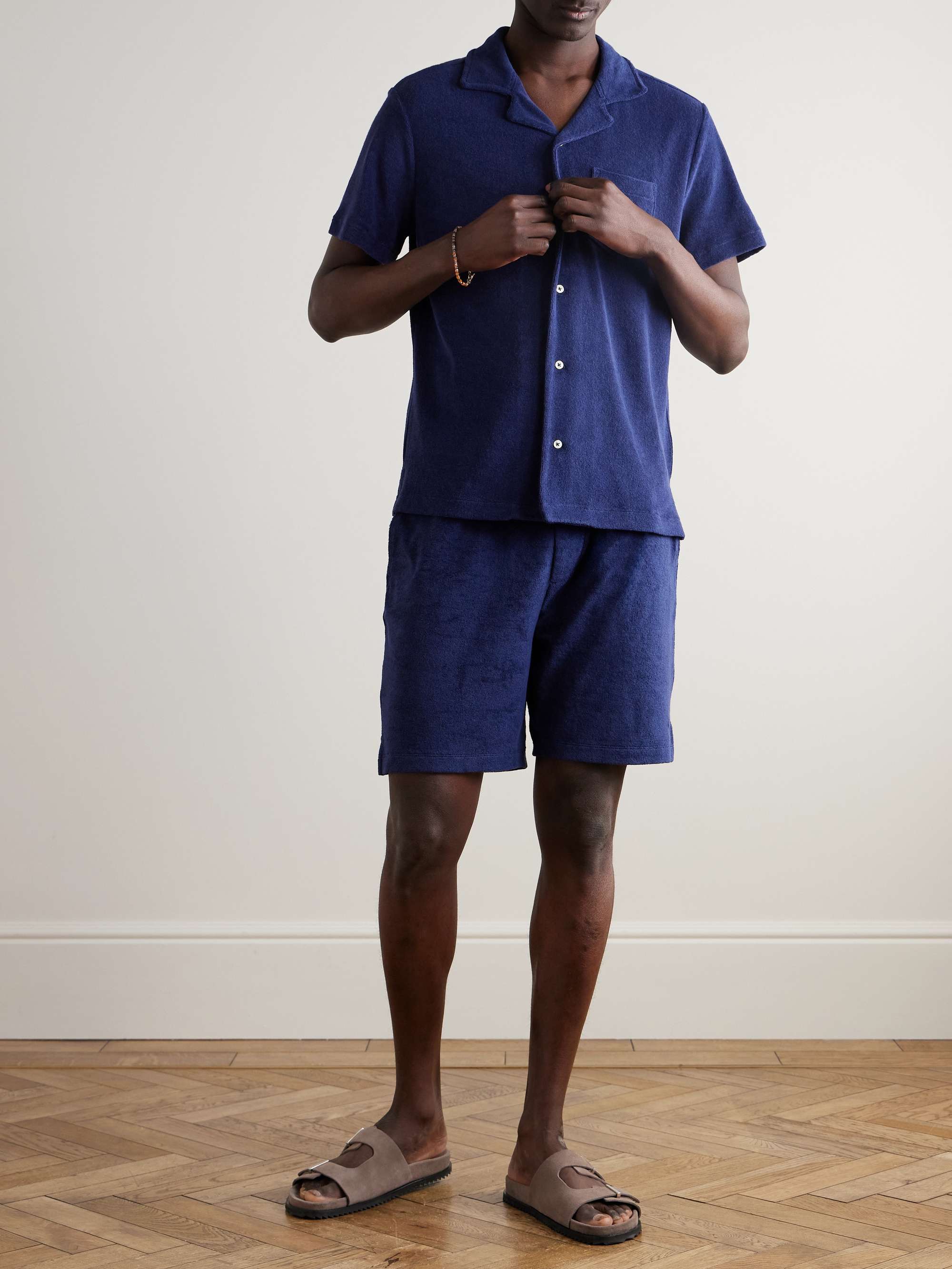 Camp-Collar Logo-Embroidered Cotton-Terry Shirt view
