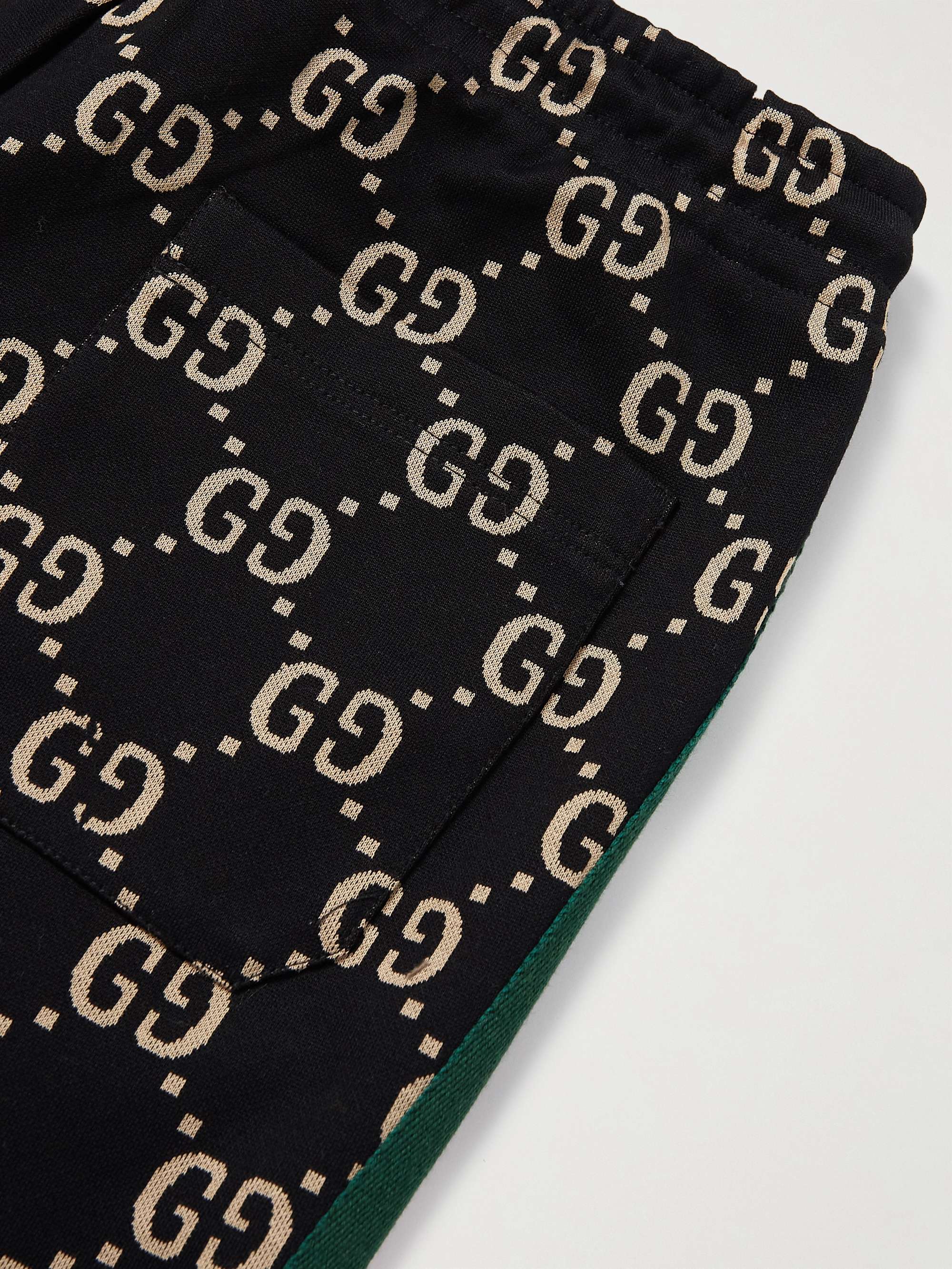 Tapered Webbing-Trimmed Monogrammed Cotton-Jersey Sweatpants view