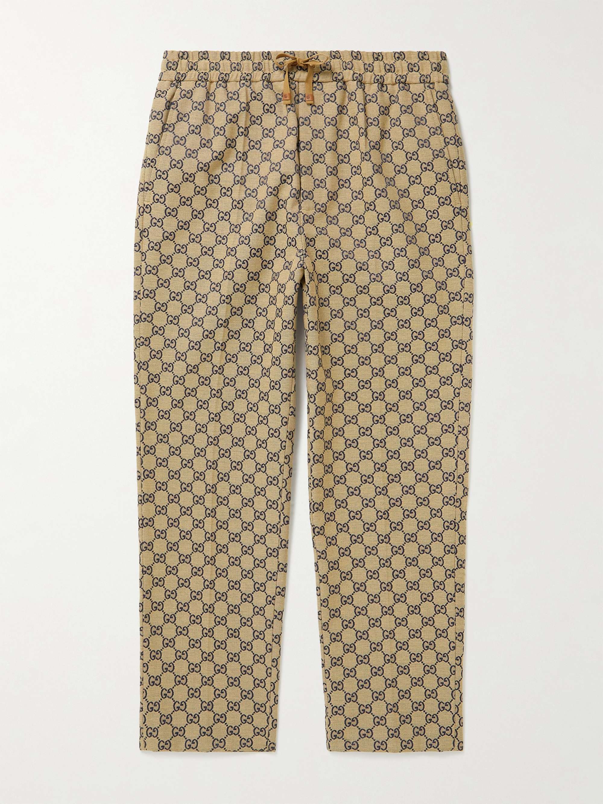 Tapered Monogrammed Cotton-Blend Jacquard Drawstring Trousers view