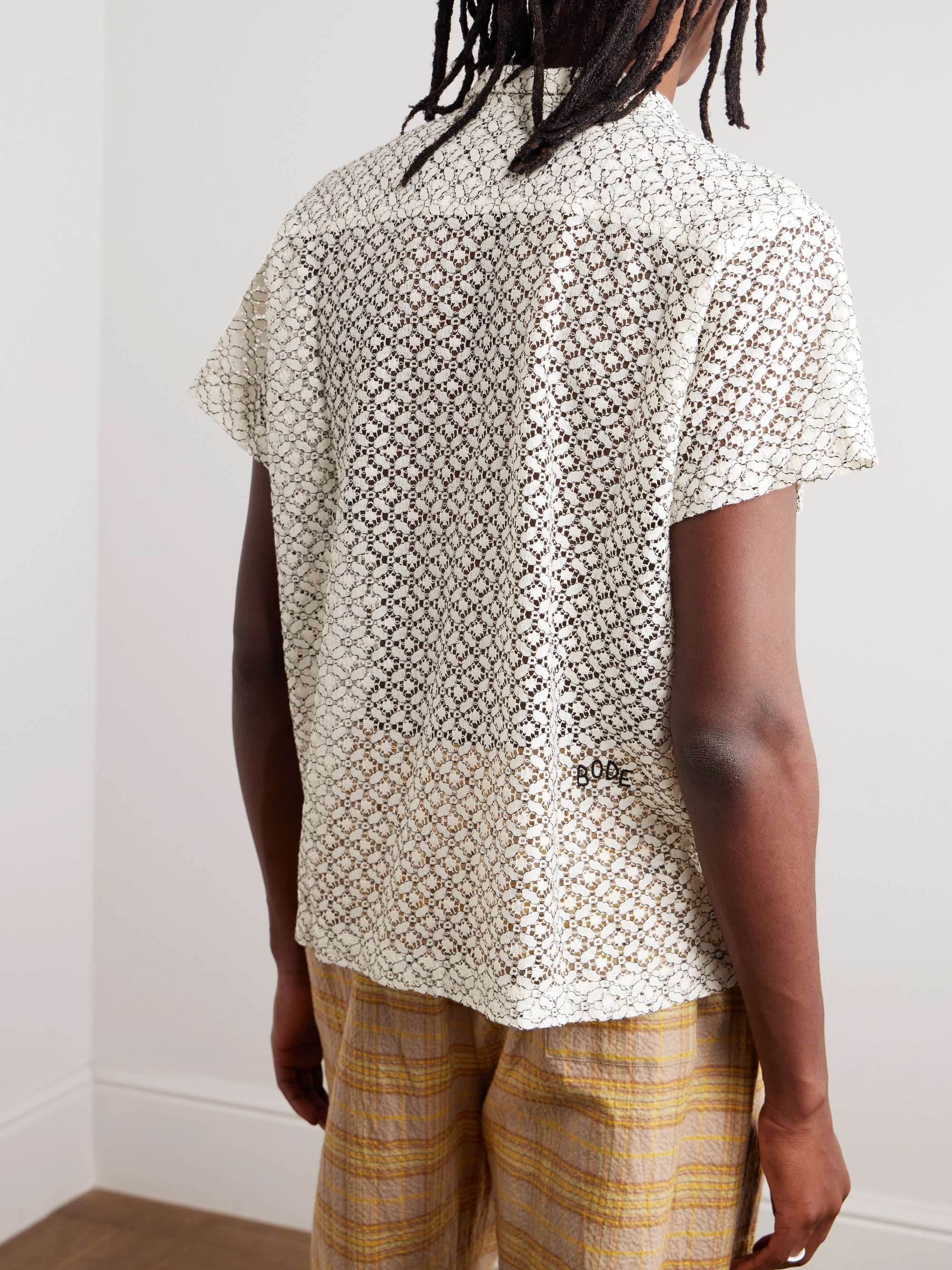 Camp-Collar Cotton-Blend Lace Shirt view
