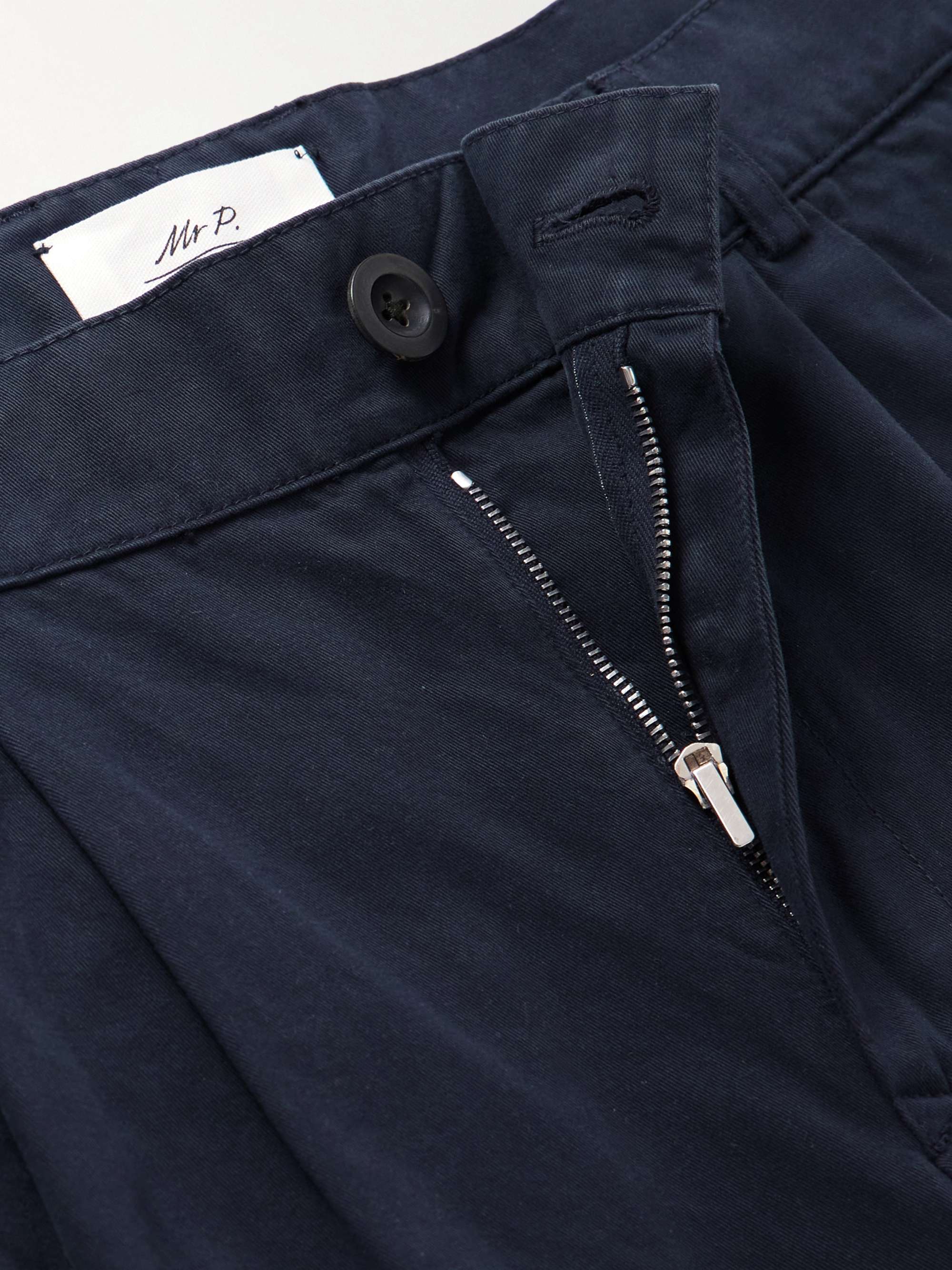 Tapered Pleated Garment-Dyed Cotton-Twill Trousers view