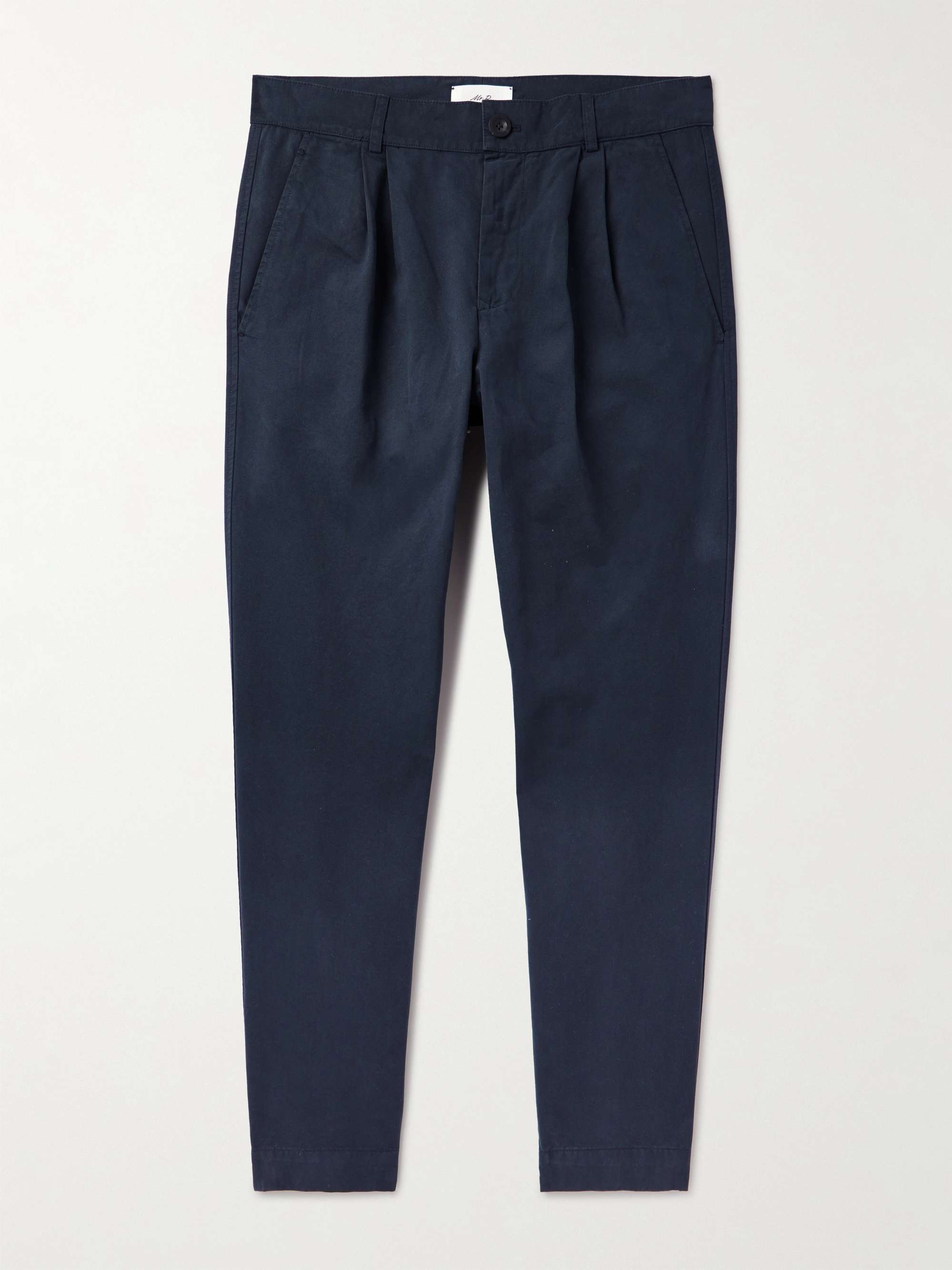 Tapered Pleated Garment-Dyed Cotton-Twill Trousers view