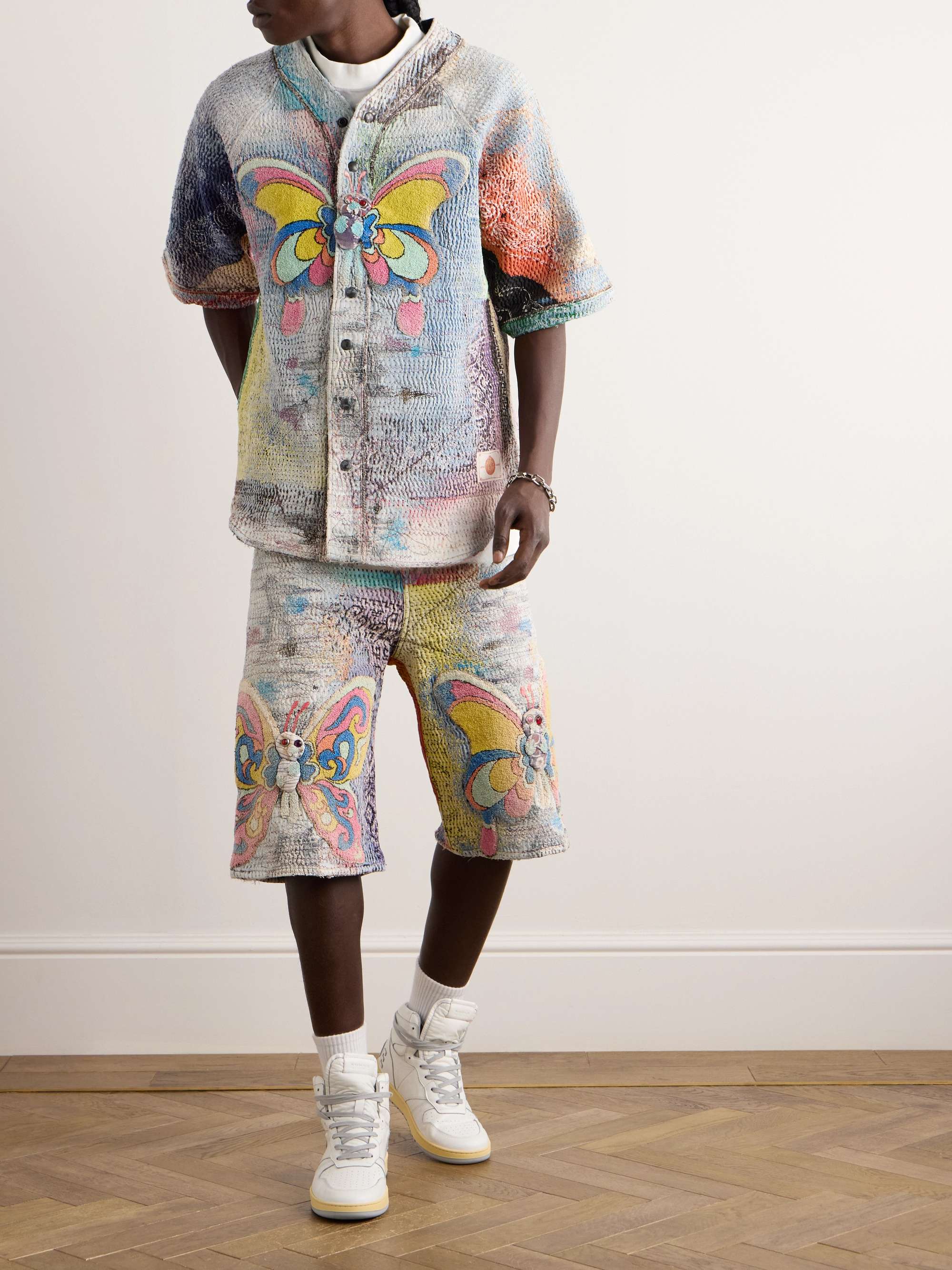 Boro Distressed Appliquéd Patchwork Cotton Shirt view