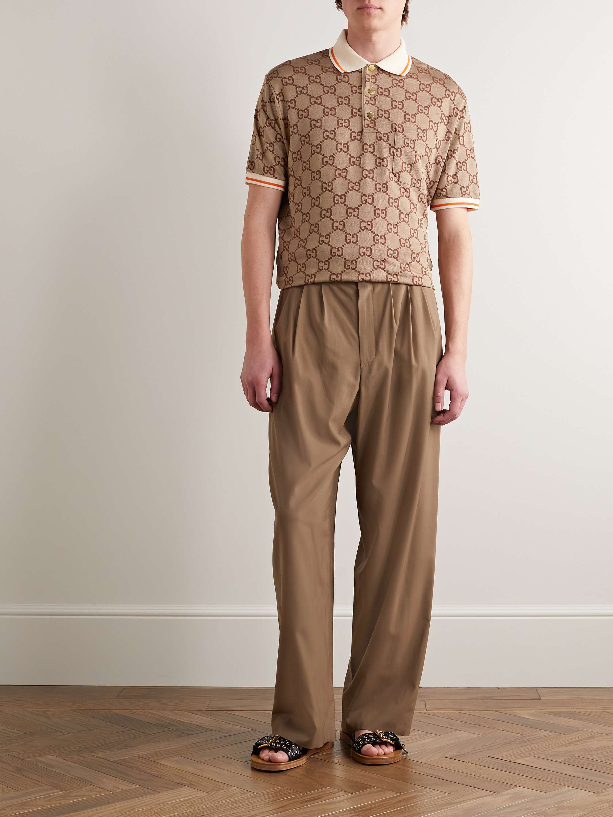 Logo-Jacquard Silk and Cotton-Blend Polo Shirt view