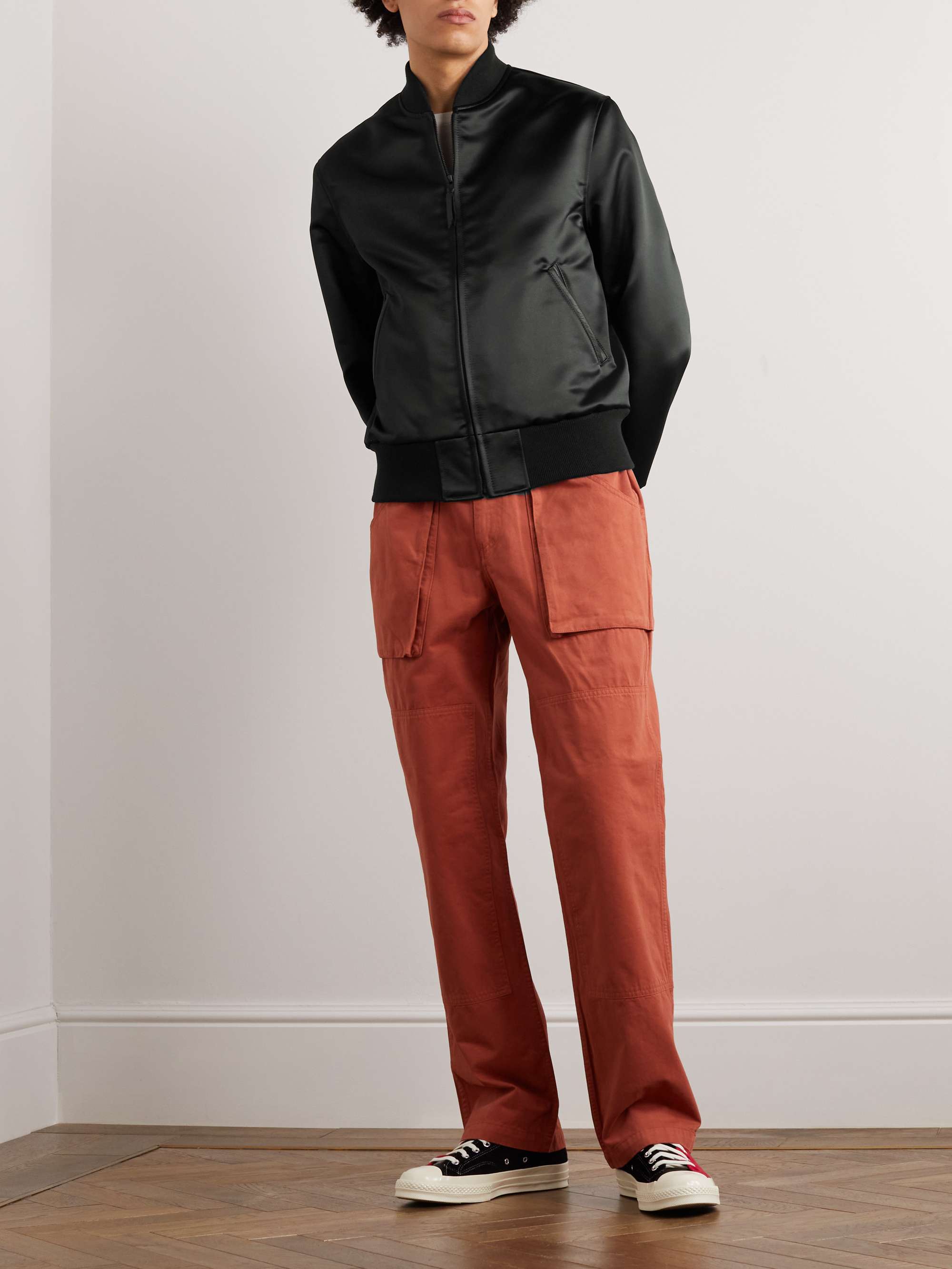 Sukajan Leather-Trimmed Satin Bomber Jacket view