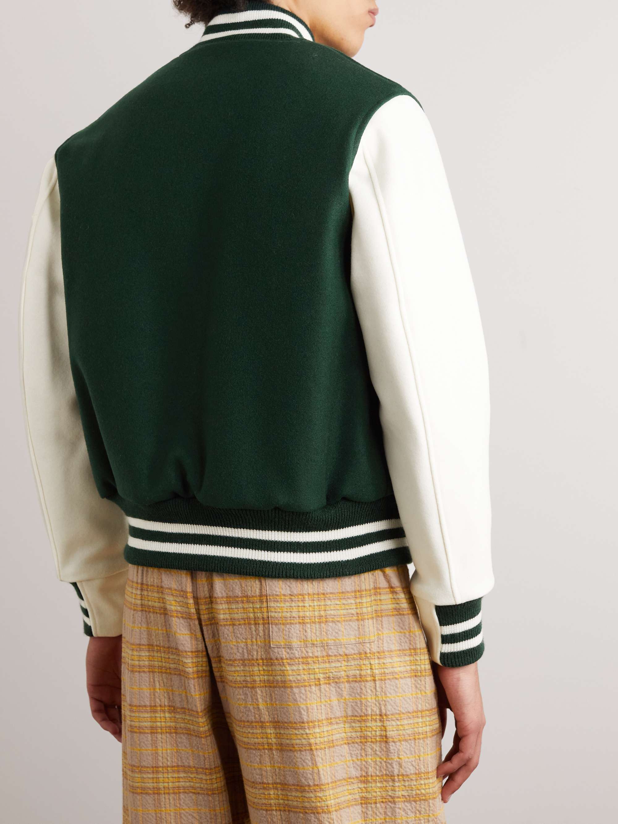 The Portola Leather-Trimmed Wool-Blend Varsity Jacket view