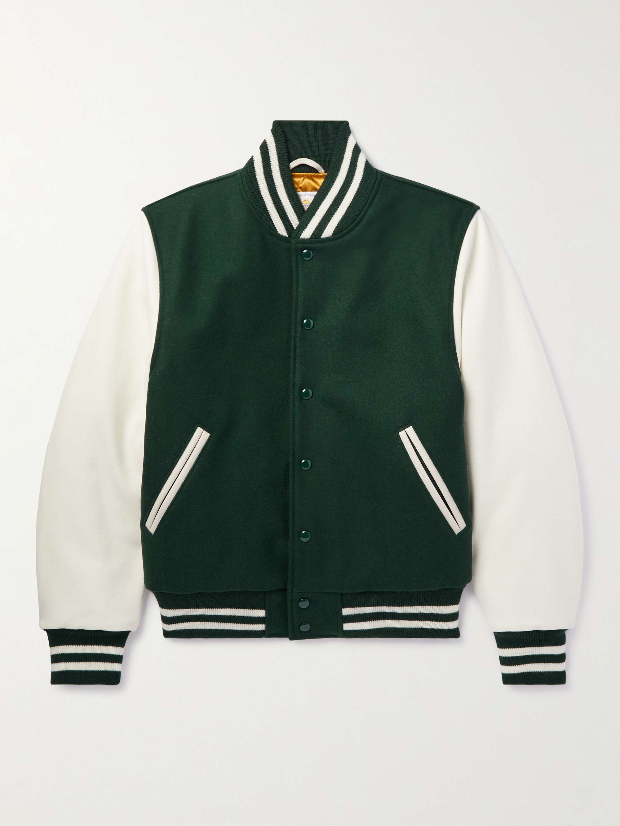 The Portola Leather-Trimmed Wool-Blend Varsity Jacket view