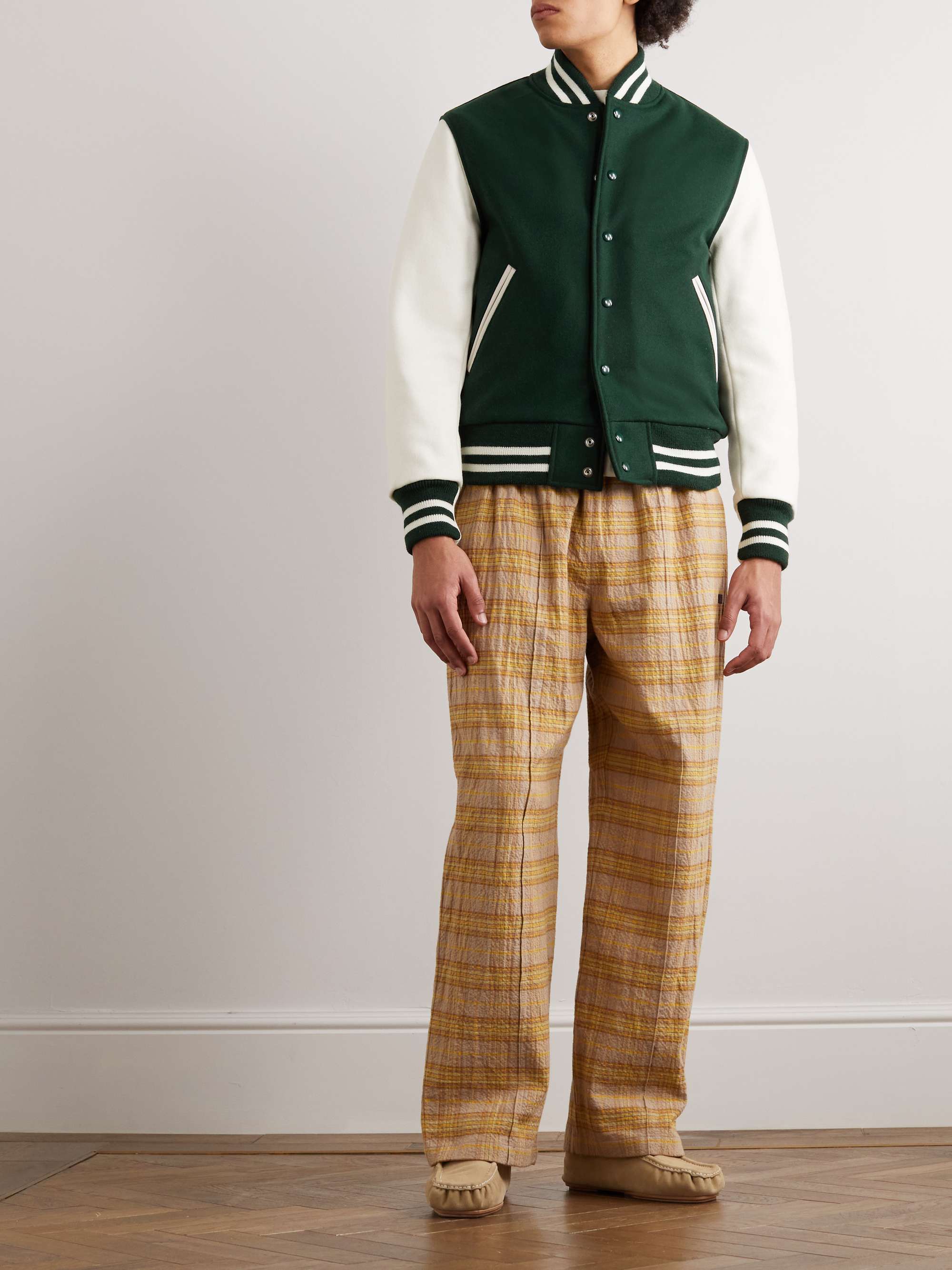 The Portola Leather-Trimmed Wool-Blend Varsity Jacket view