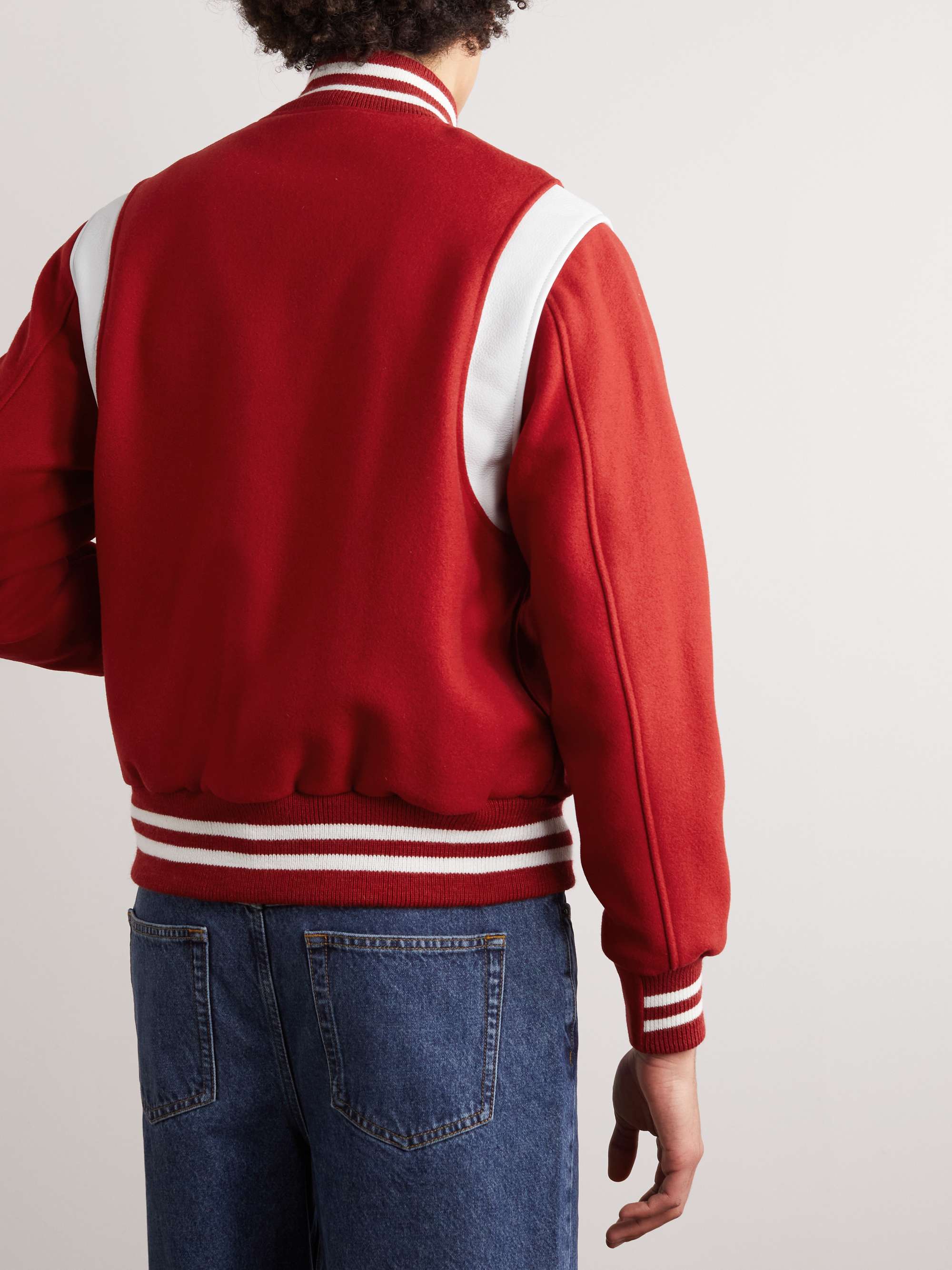 The Hayes Leather-Trimmed Wool-Blend Varsity Jacket view