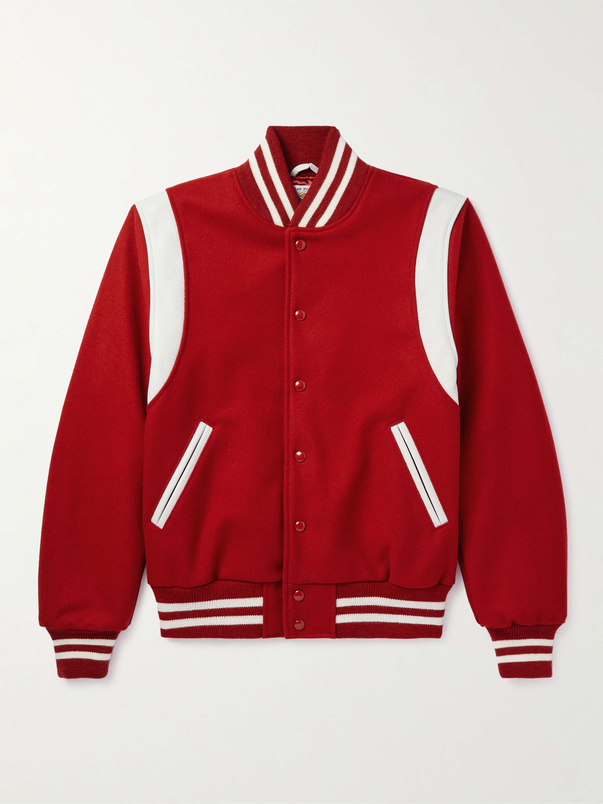 The Hayes Leather-Trimmed Wool-Blend Varsity Jacket view