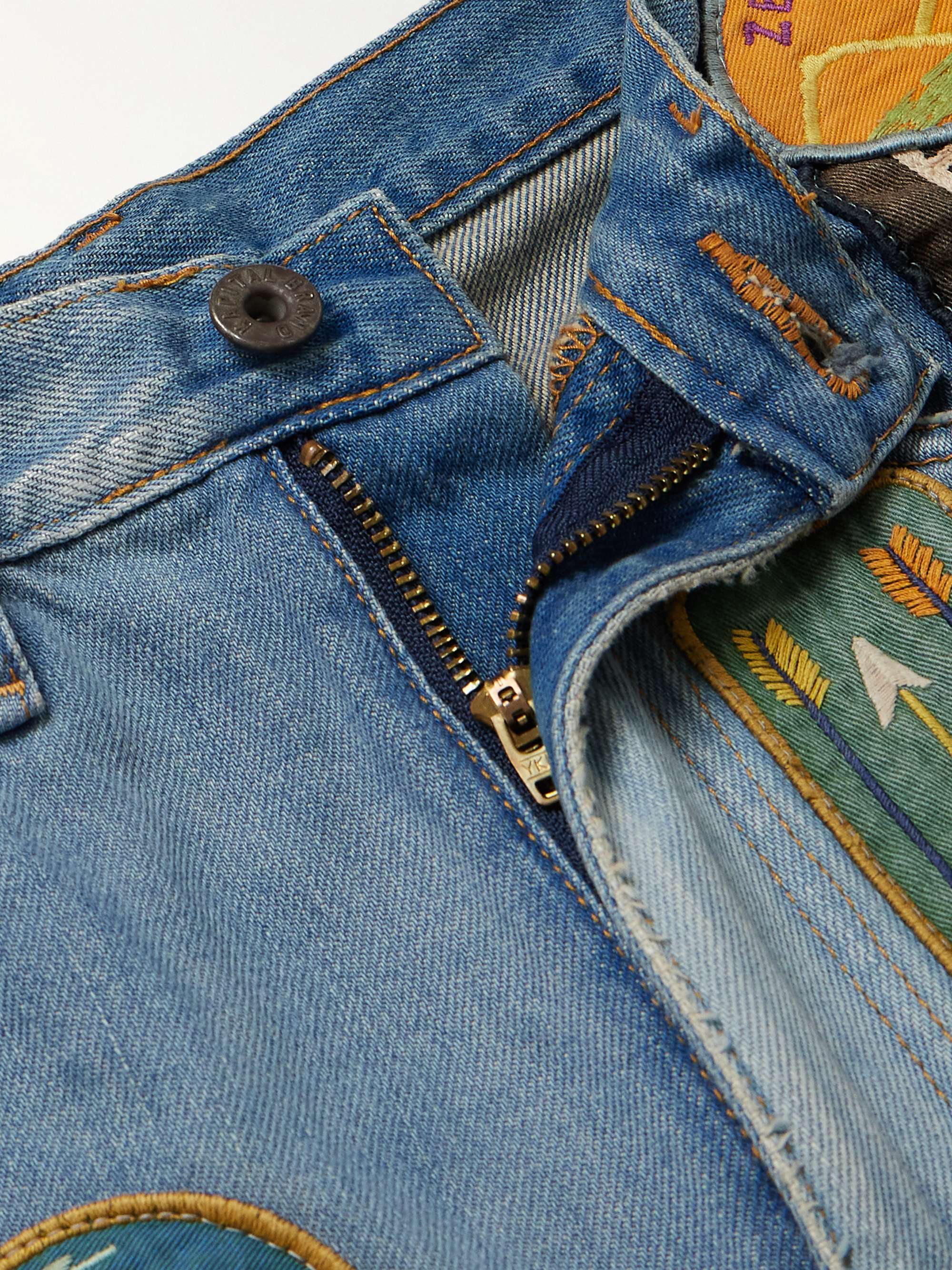 Straight-Leg Appliquéd Patchwork Denim Shorts view