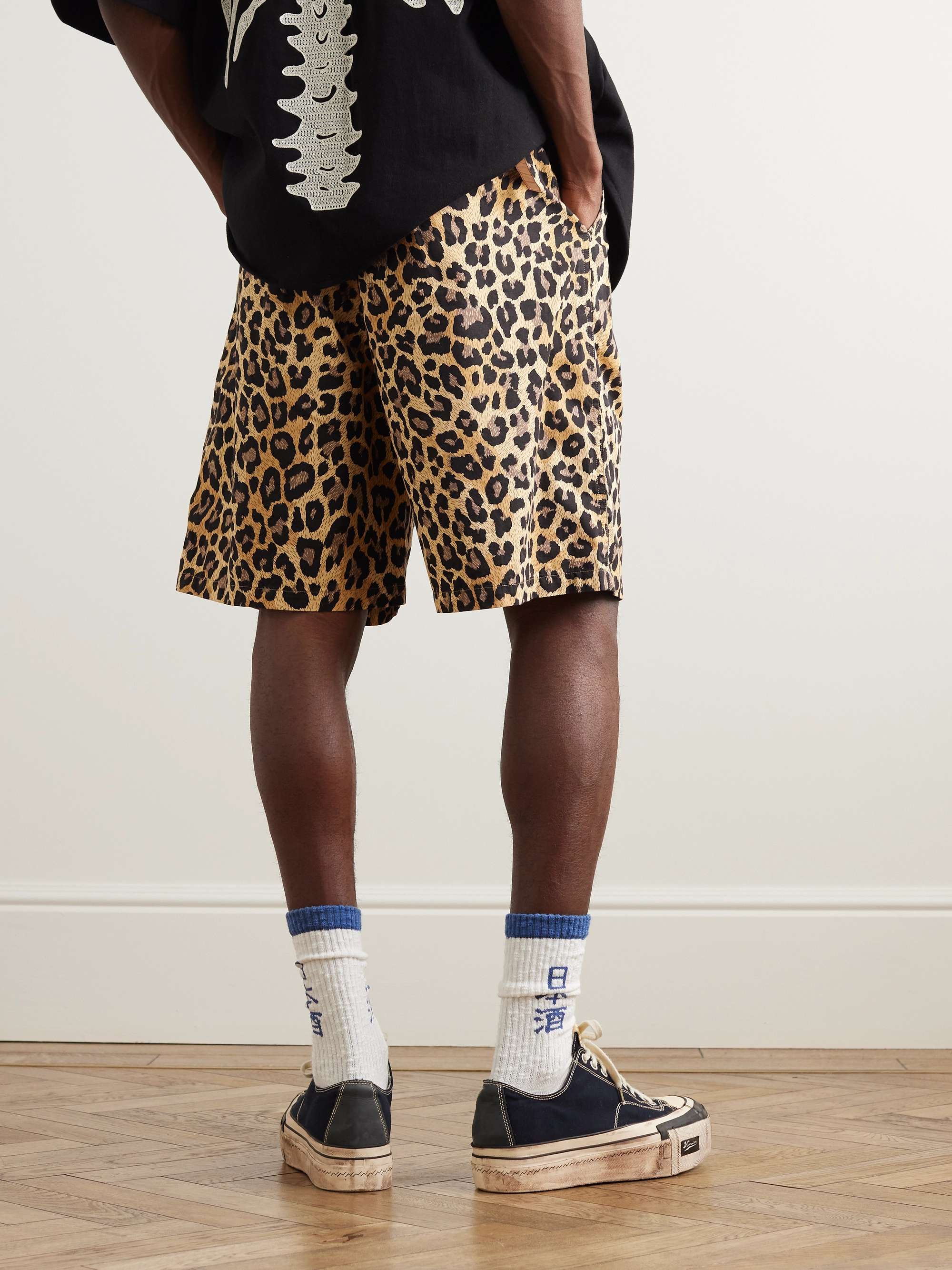 Wide-Leg Belted Leopard-Print Cotton-Gabardine Shorts view