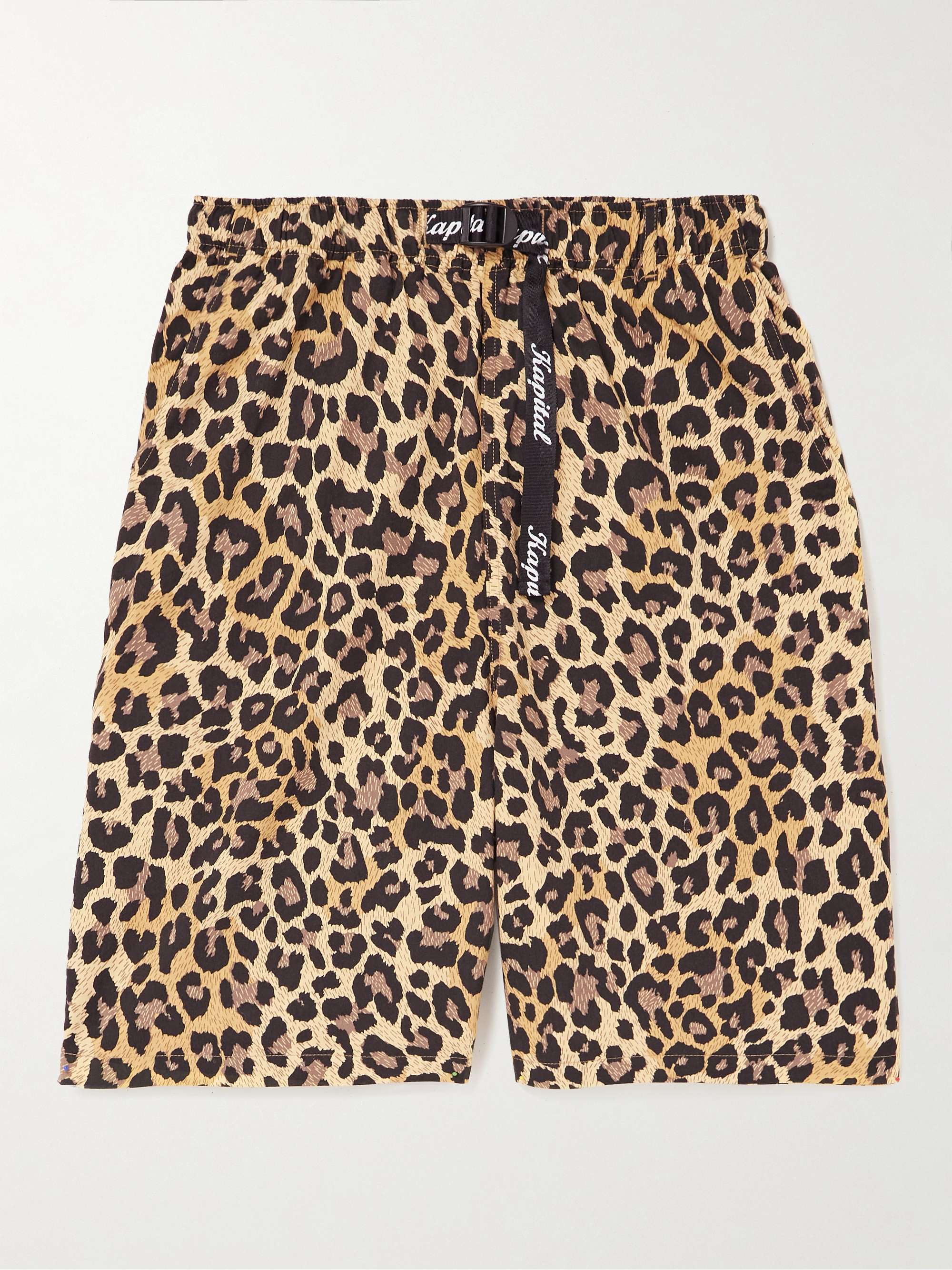 Wide-Leg Belted Leopard-Print Cotton-Gabardine Shorts view