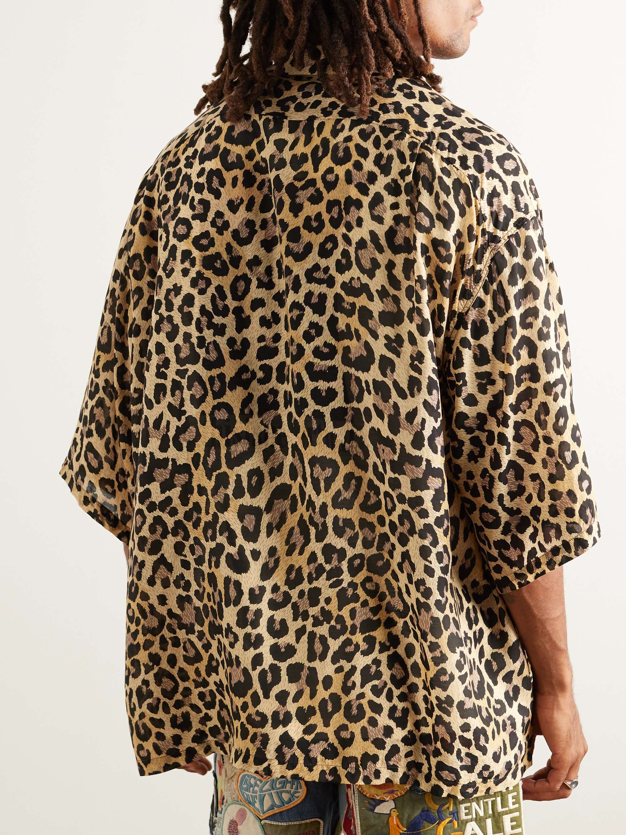 Convertible-Collar Leopard-Print Voile Shirt view